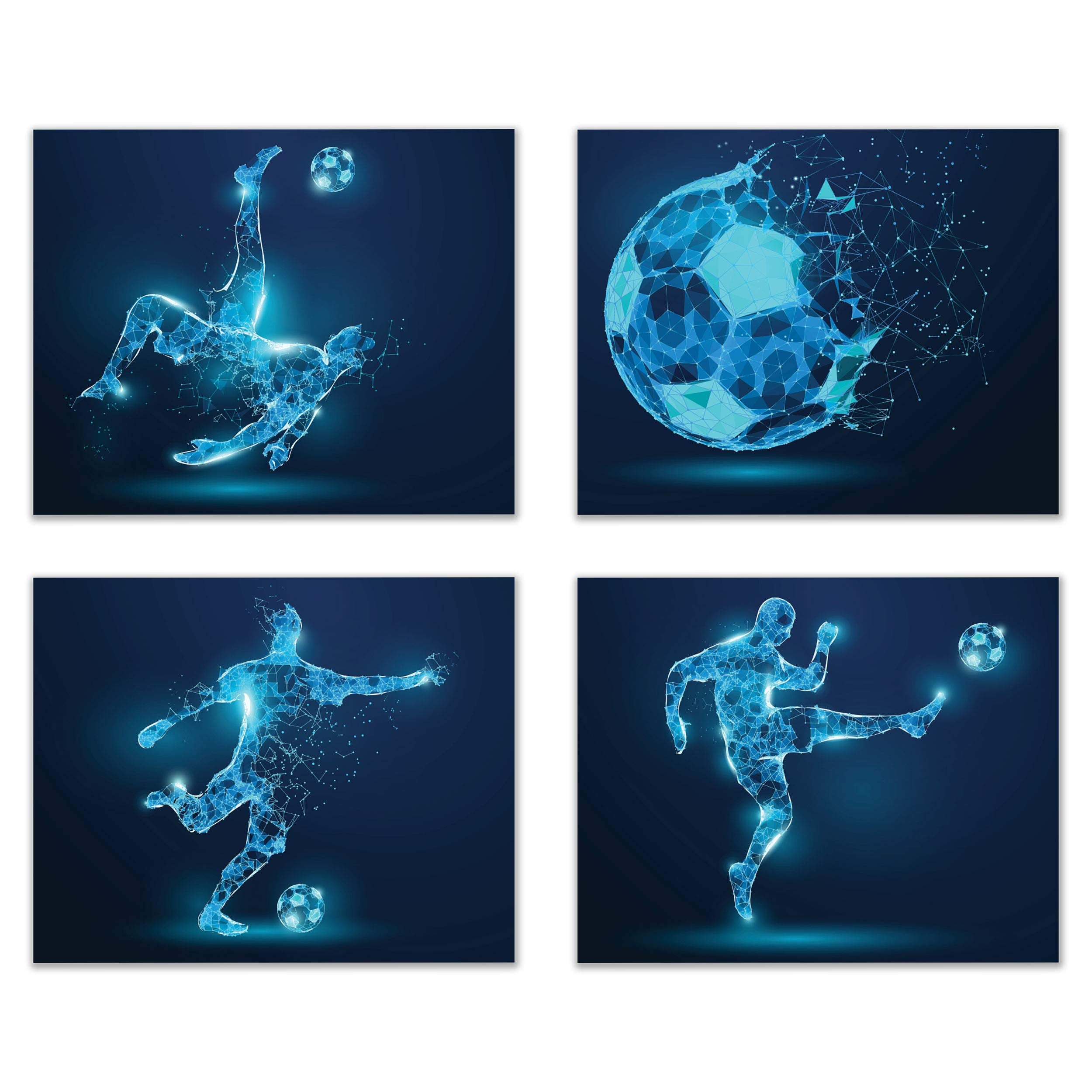 Soccer Wall Art Prints,Set Of 4 (8X10) Unframed Soccer Posters,Soccer Room Decor For Men Kids Teenagers,Soccer Poster Set For Be