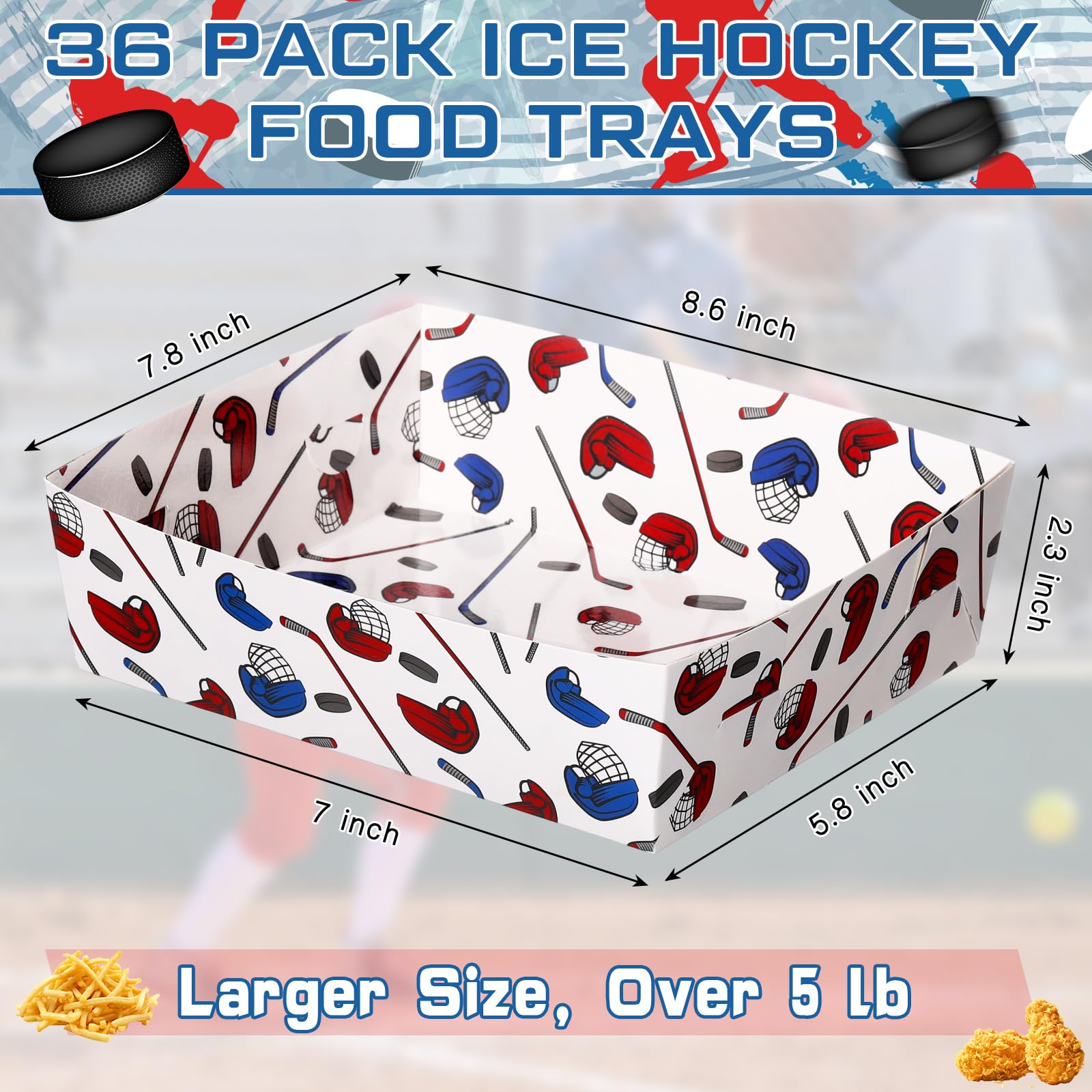 36 Pack Ice Hockey Theme Party Supplies 5 Lb Ice Hockey Plates Food Trays Nacho Boats Large Paper Food Boats Nacho Trays Disposa