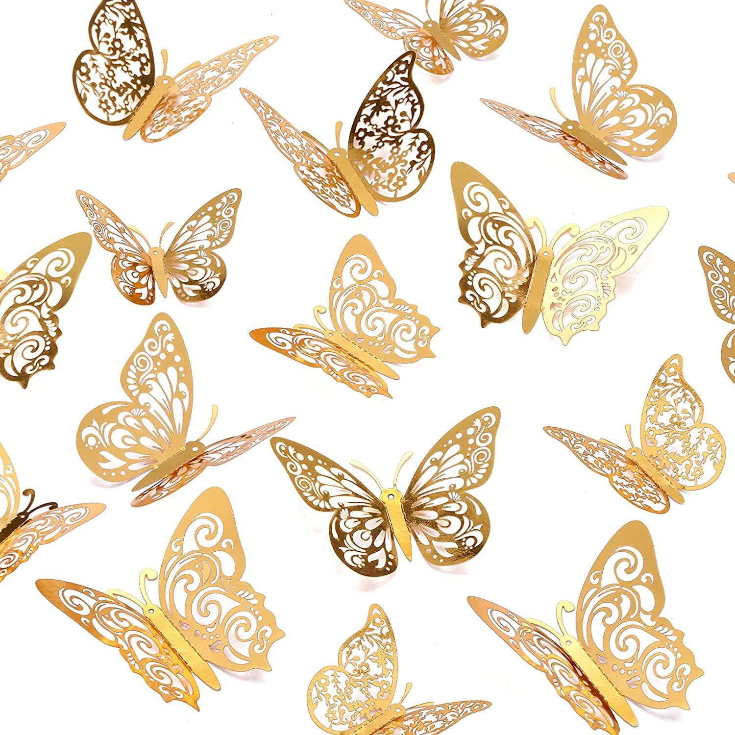 Crosize 72 Pcs Gold Butterfly Decorations  3 Sizes 4 Styles  3D Butterfly Wall Decor  Butterfly Party Decorations  Birthday Decorations  Butterflies for Crafts  Cake Decorating  Wall Stickers Room Decor for Baby Shower Girls Kids