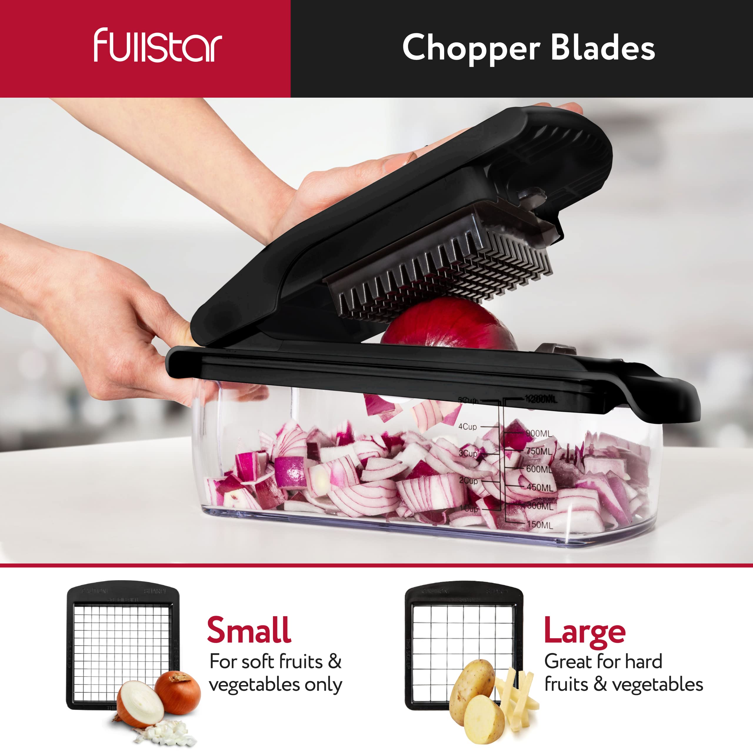 Fullstar Vegetable Chopper - Spiralizer Vegetable Slicer - Onion Chopper with Container - Pro Food Chopper - Black Slicer Dicer Cutter - 4 Blades