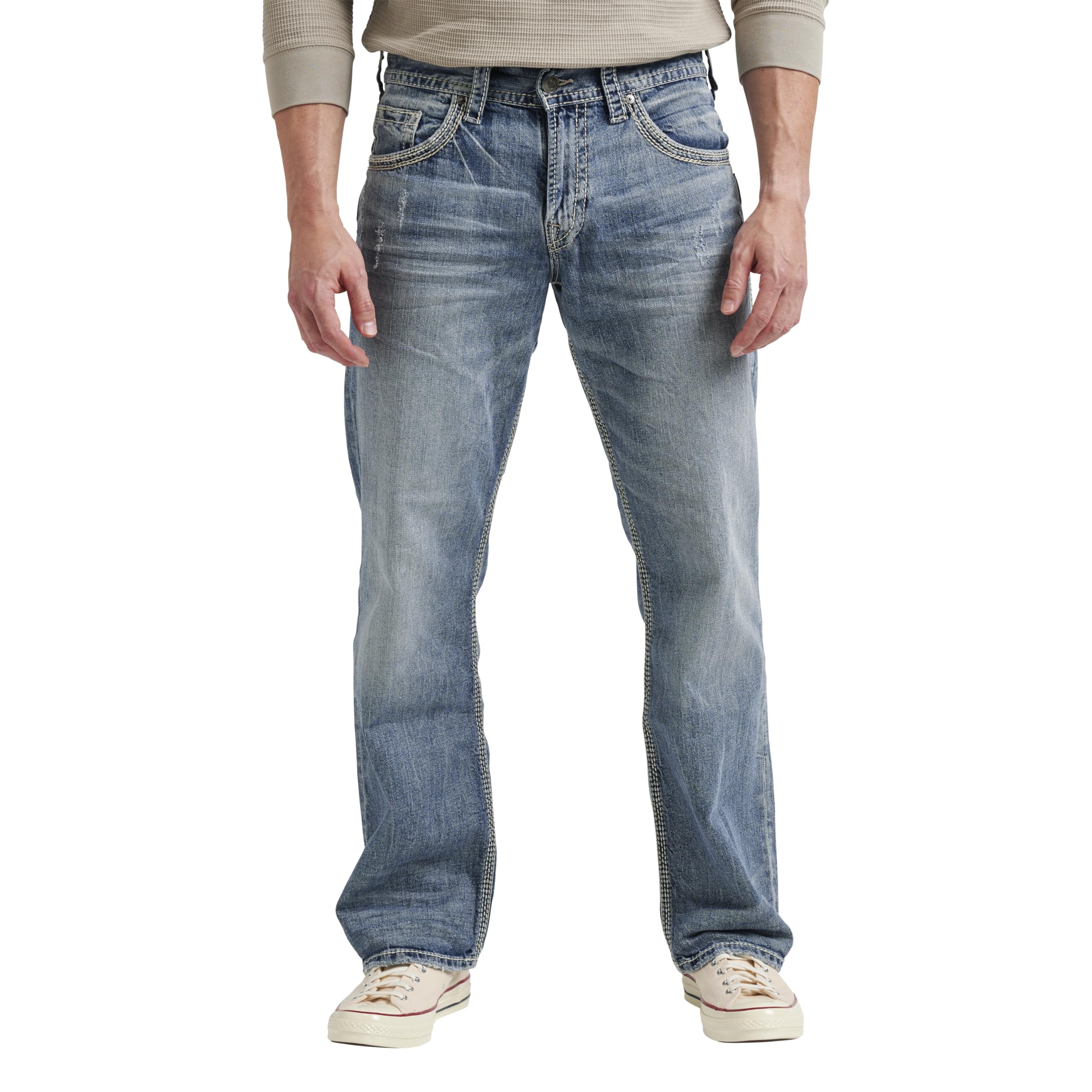 Silver Jeans Co Mens Gordie Loose Fit Straight Leg Jeans, Light Indigo, 29W X 34L