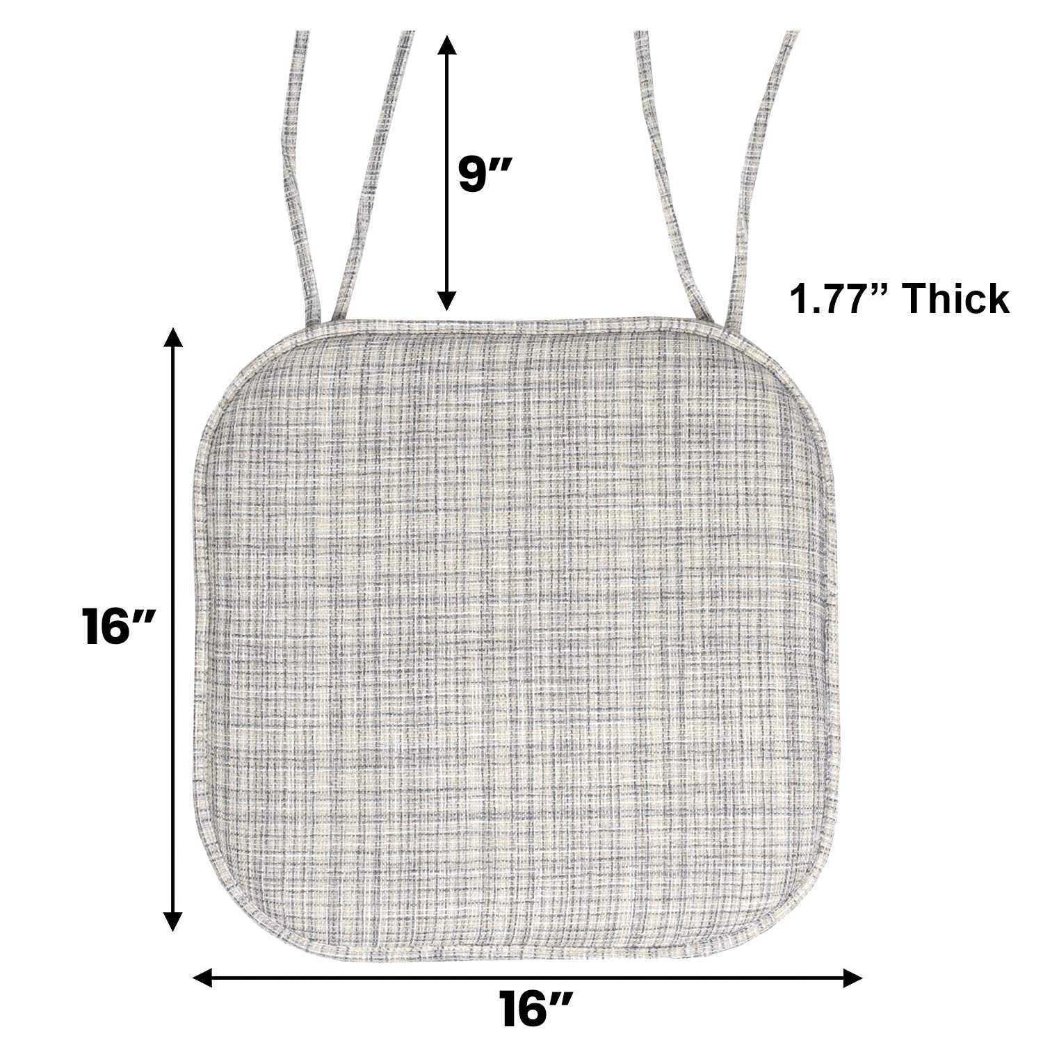 Sweet Home Collection Chair Cushion Memory Foam Pads With Ties Honeycomb Pattern Slip Non Skid Rubber Back Rounded Square 16 X 1