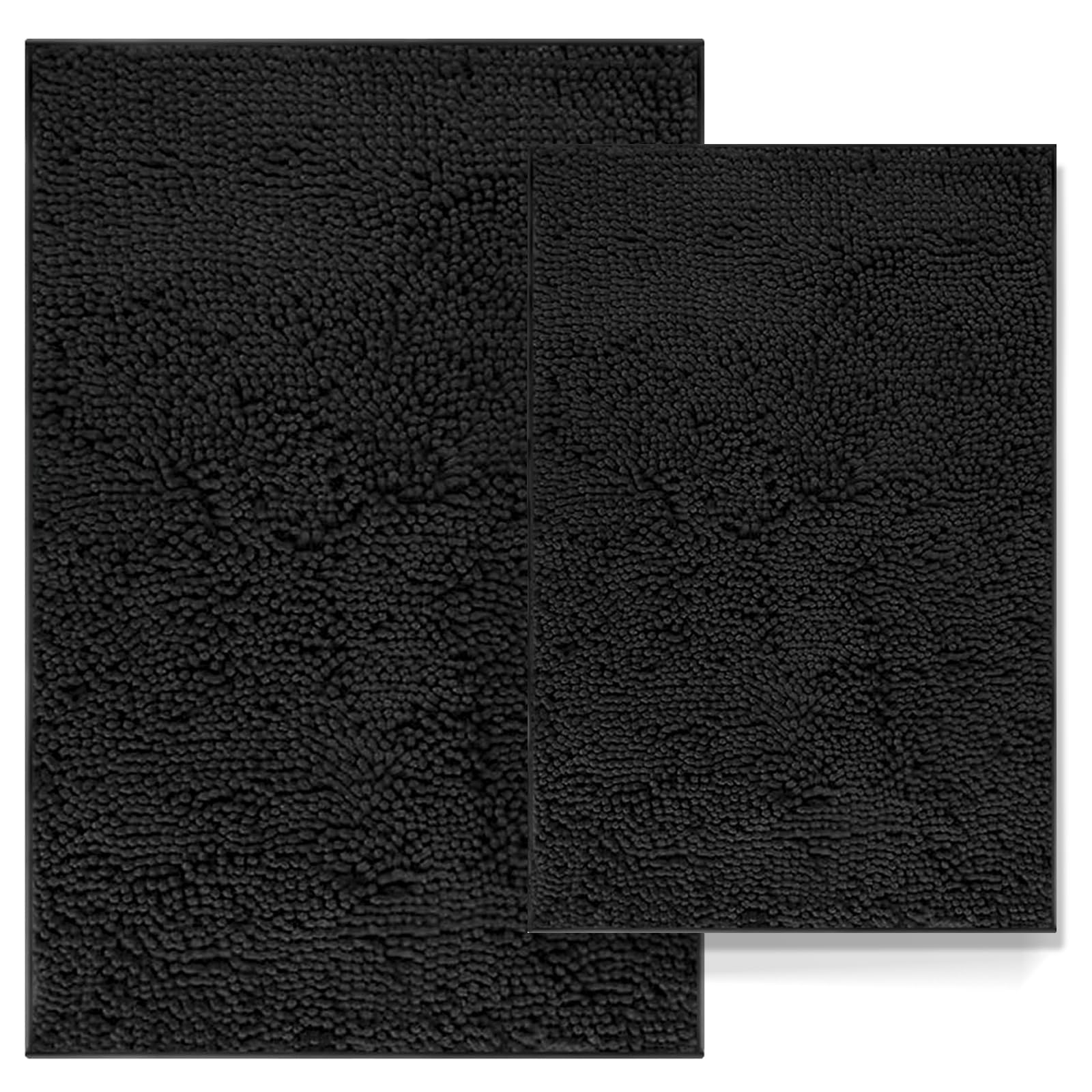 Black Bathroom Rugs Non Slip Bath Rugs Set 2 Piece, Bathroom Rug Bath Mats For Bathroom, Thick Soft Chenille Bathroom Rug Set, B