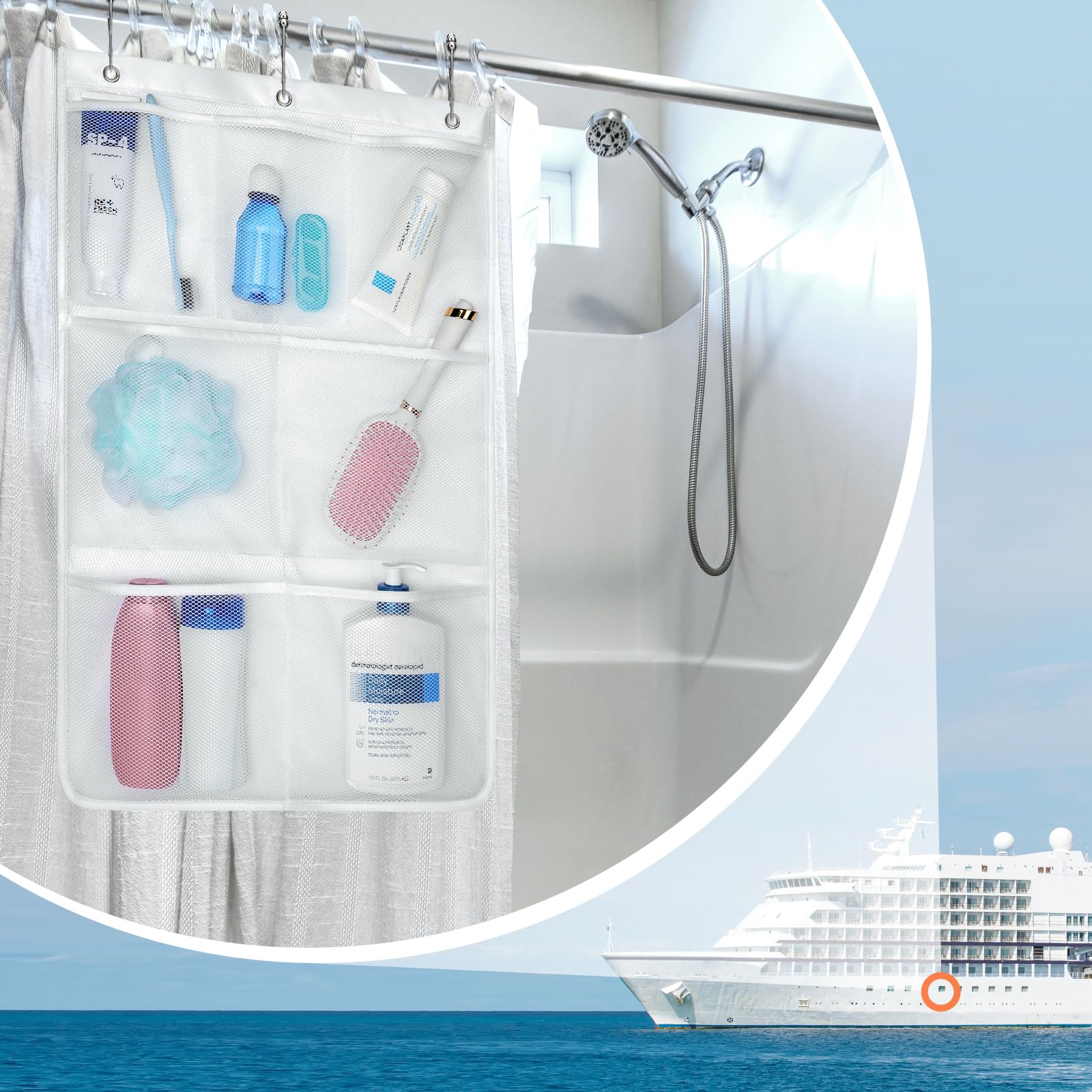 F-Color Mesh Shower Caddy Hanging - Quick Dry Shower Organizer, 7 Pockets Bathroom Organizer Bag Tote For Cruise Ship Essentials