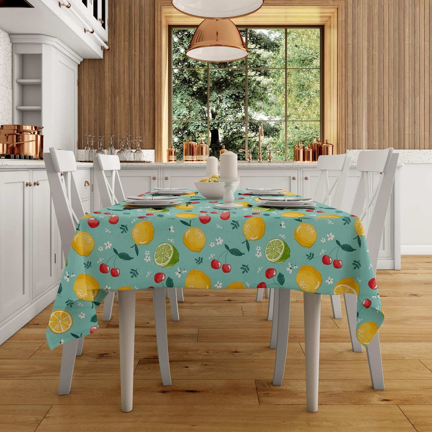 Everyday Luxuries Waterproof Oblong Tablecloth 52 X 90 Inch Stain And Wrinkle Resistant | Decorative 3.6 Gauge Lemons & Cherries