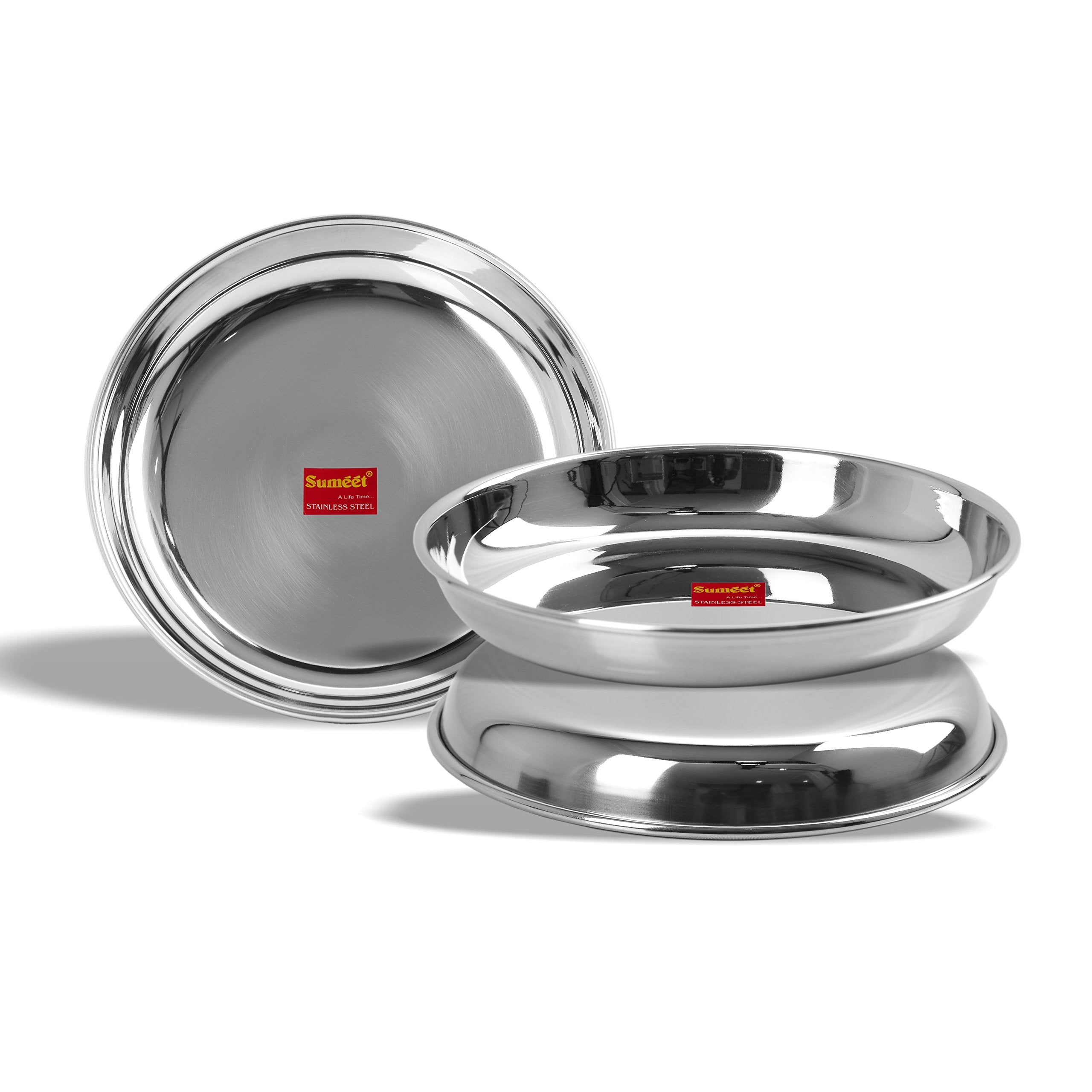 Sumeet Stainless Steel Heavy Gauge Medium Halwa Plates With Mirror Finish 17Cm Dia - Set Of 3Pc