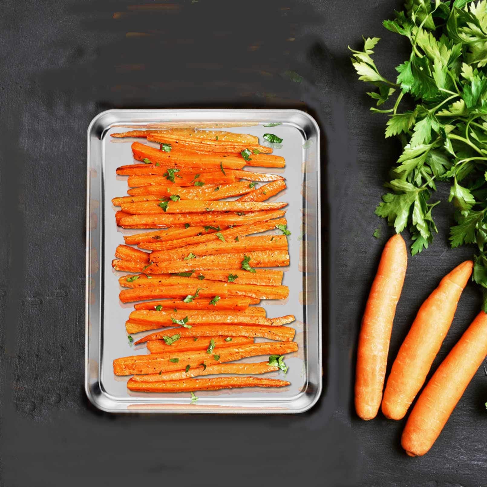Teamfar Toaster Oven Pans Set Of 4, Stainless Steel Compact 10.5 X 8 X 1 Inch Baking Roasting Pan Professional, Healthy &Heavy D