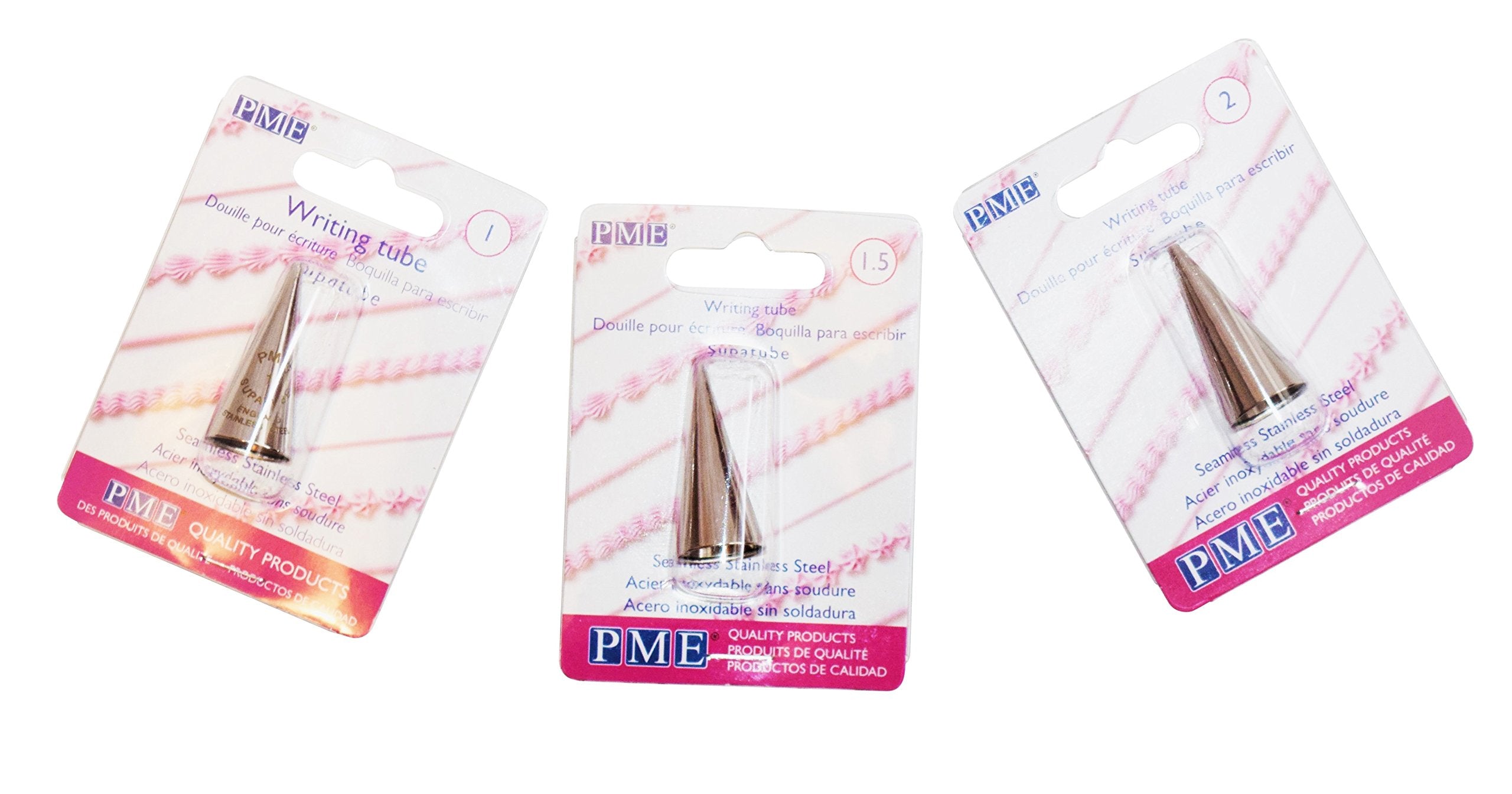 Ja Kitchens Set Of 3 Seamless Stainless Steel Writer Cake Decorating Tubes (Sizes: 1, 1.5, & 2)