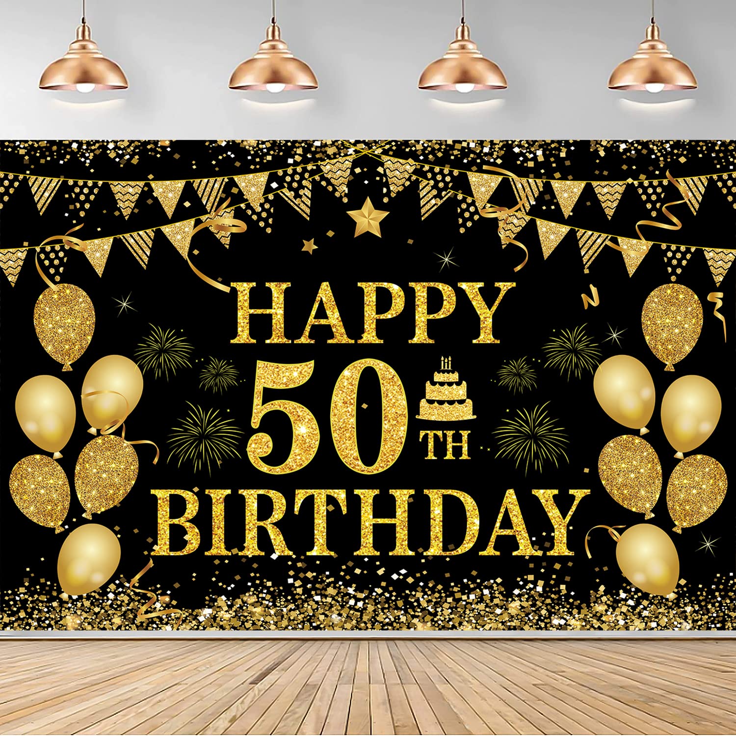 50Th Birthday Decorations For Men Women - Happy 50Th Birthday Banner Party Decorations Black Gold 50 Years Birthday Party Suppil