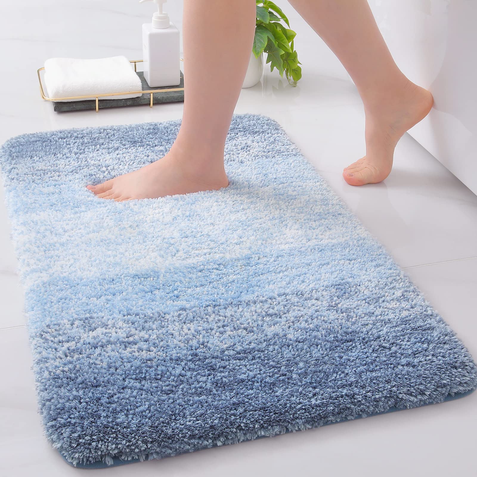 Arotive Bathroom Rug, Shaggy Soft Microfiber, Ultra Absorbent, Non Slip, Light Blue, 24'' X 16''