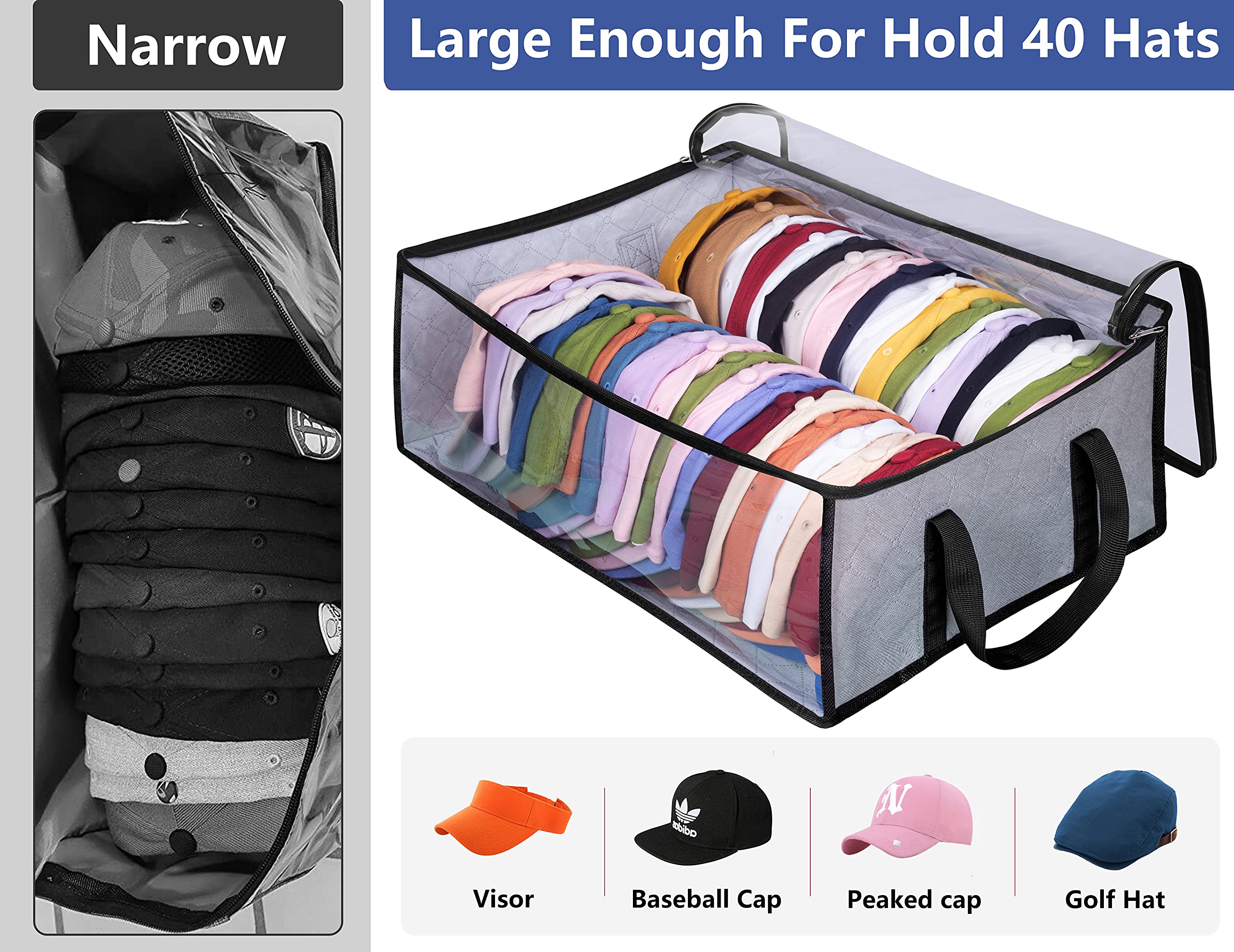 AOODA Baseball Cap Storage Organizer, Large 40 Hats, Grey Plastic Holder, Model AD023-GREY-HAT