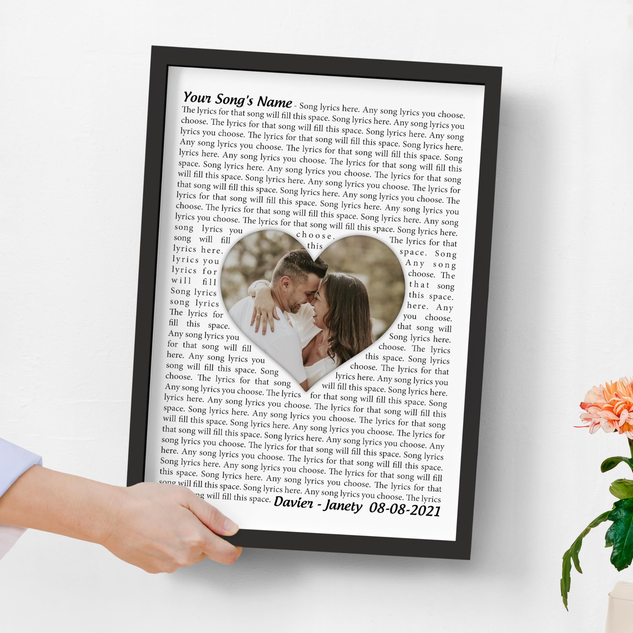 H-Dewall Personalized Song Lyrics Poster Photo Couples Gifts For Boyfriend Customized Canvas Framed Photo Picture Gifts For Him