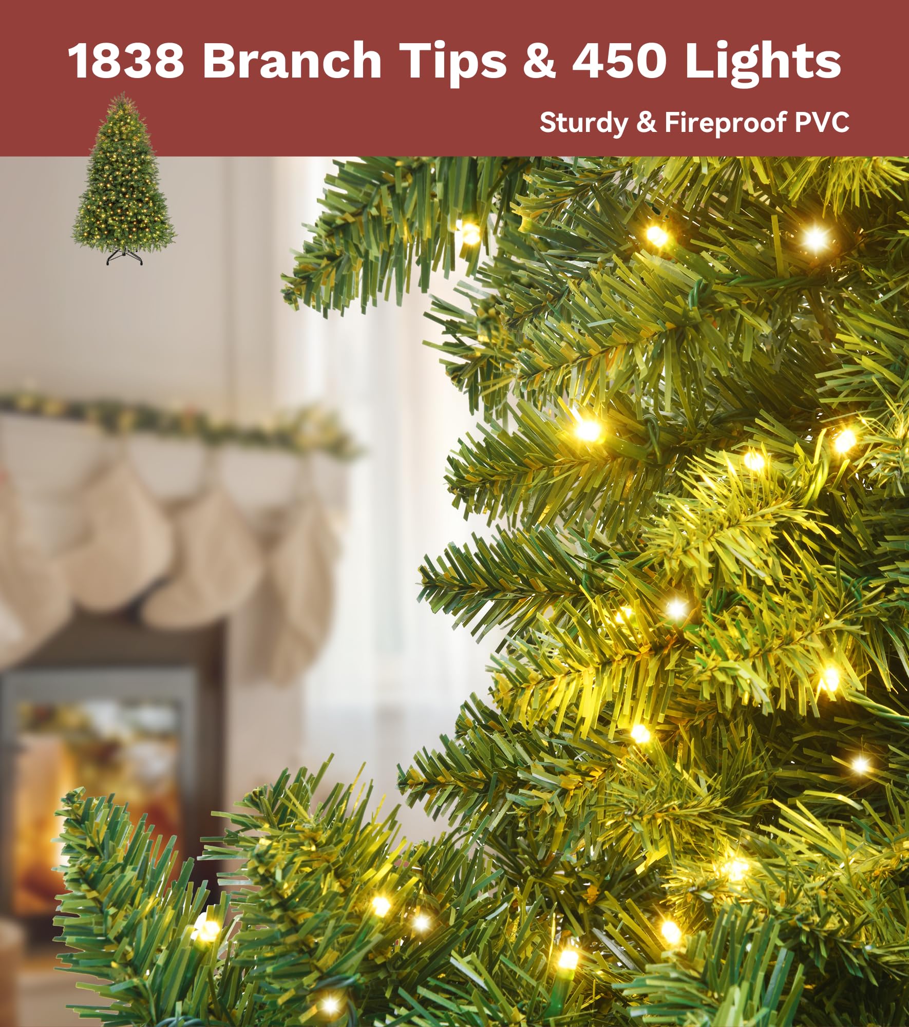 DWVO Bell Shaped Prelit Christmas Tree 6ft, Atificial Christmas Tree with 450 LED Lights Includes Metal Stand, Full Green Xmaxs