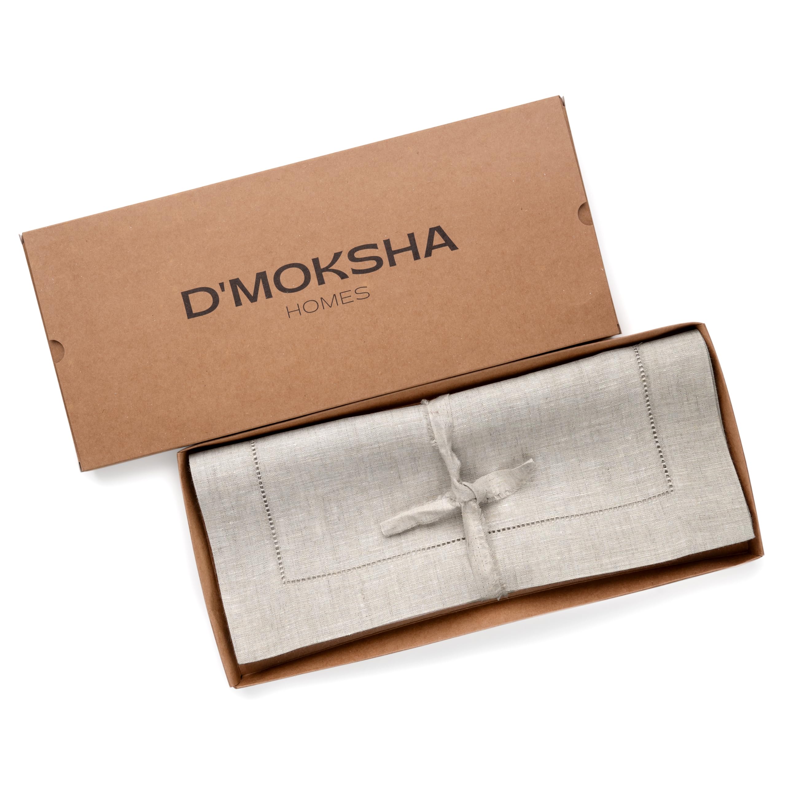 D'Moksha Homes Linen Placemats Set Of 4-100% Pure Linen Light Natural Placemats 14 X 19 Inch - Classic Hemstitch, Washable Light