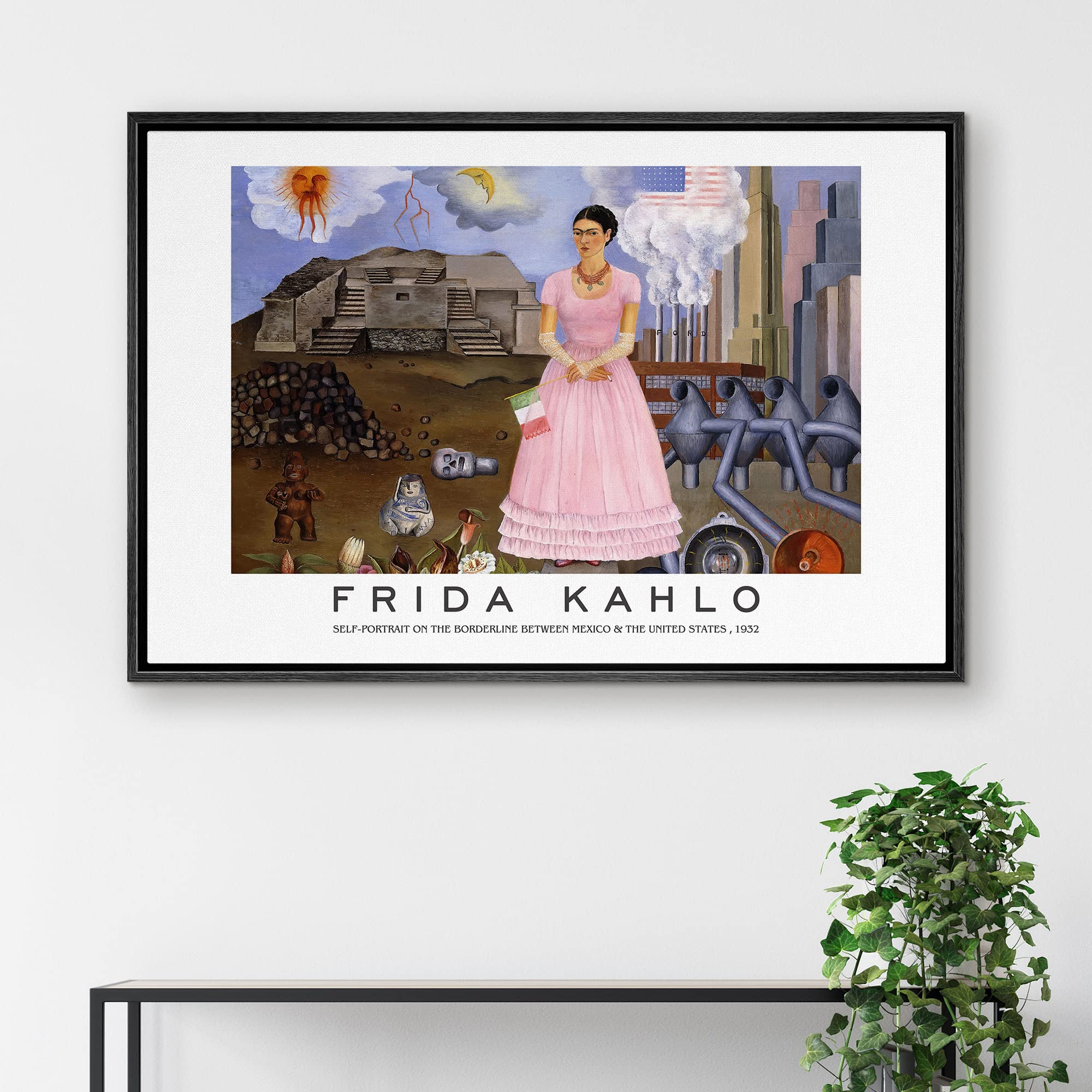 Idea4Wall Framed Canvas Print Wall Art Self-Portrait Mexico United States By Frida Kahlo Historic Cultural Illustrations Fine Ar