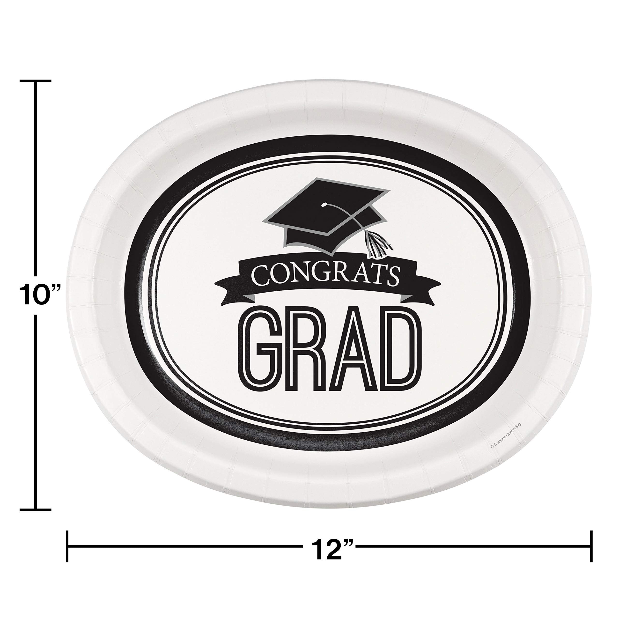 Creative Converting Congrats Grad White Pcs 8-Count Oval Paper Platters For Graduation Party, School Spirit