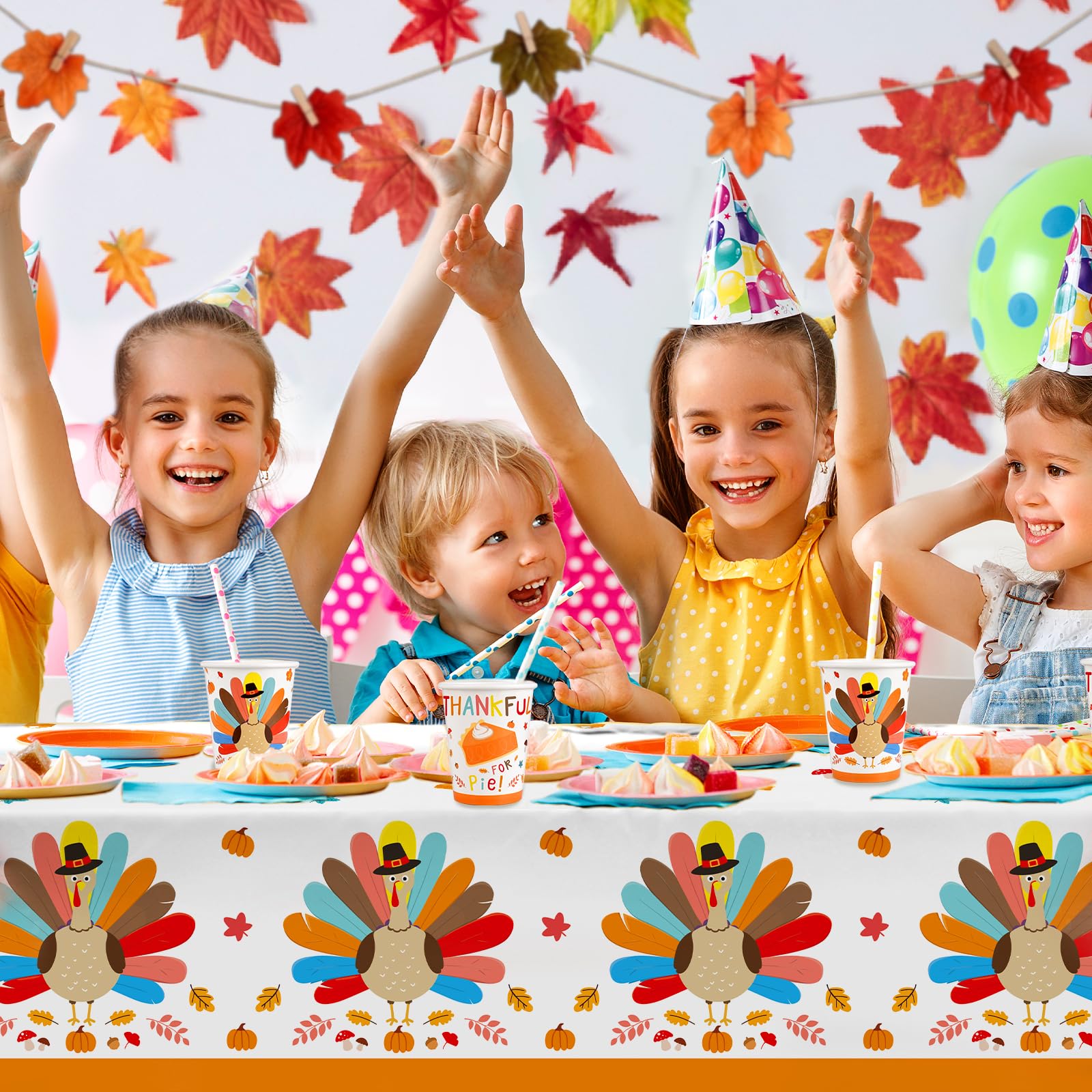 Turkey Thanksgiving Party Supplies Kit - Includes Autumn-Themed Disposable Dinnerware: Dinner & Dessert Plates, Napkins, Cups, B