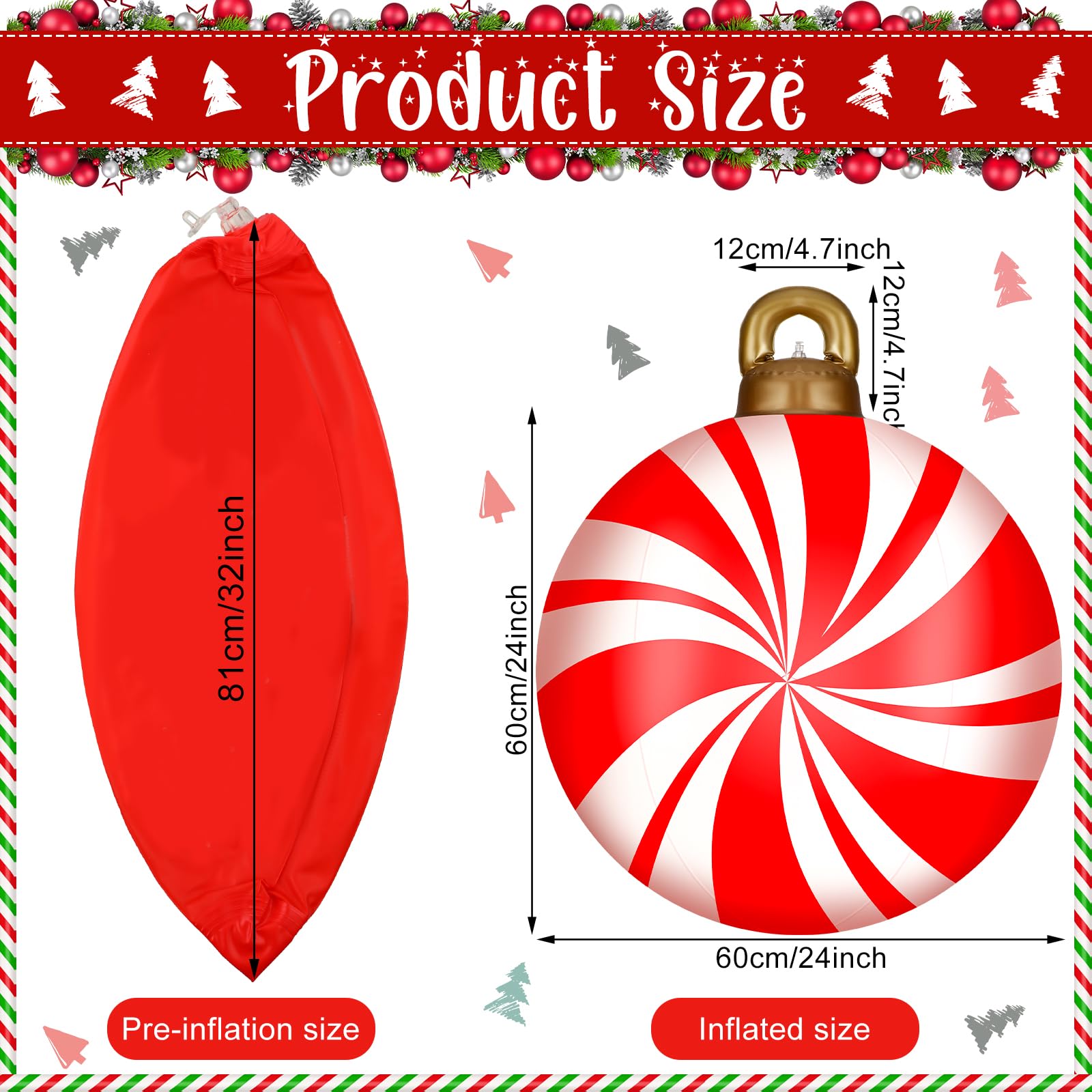 Jetec 4 Pcs 32 Inch Giant Inflatable Christmas Ball Large Xmas Inflatable Ornaments PVC Outdoor Holiday Blow Ball Outside Yard L