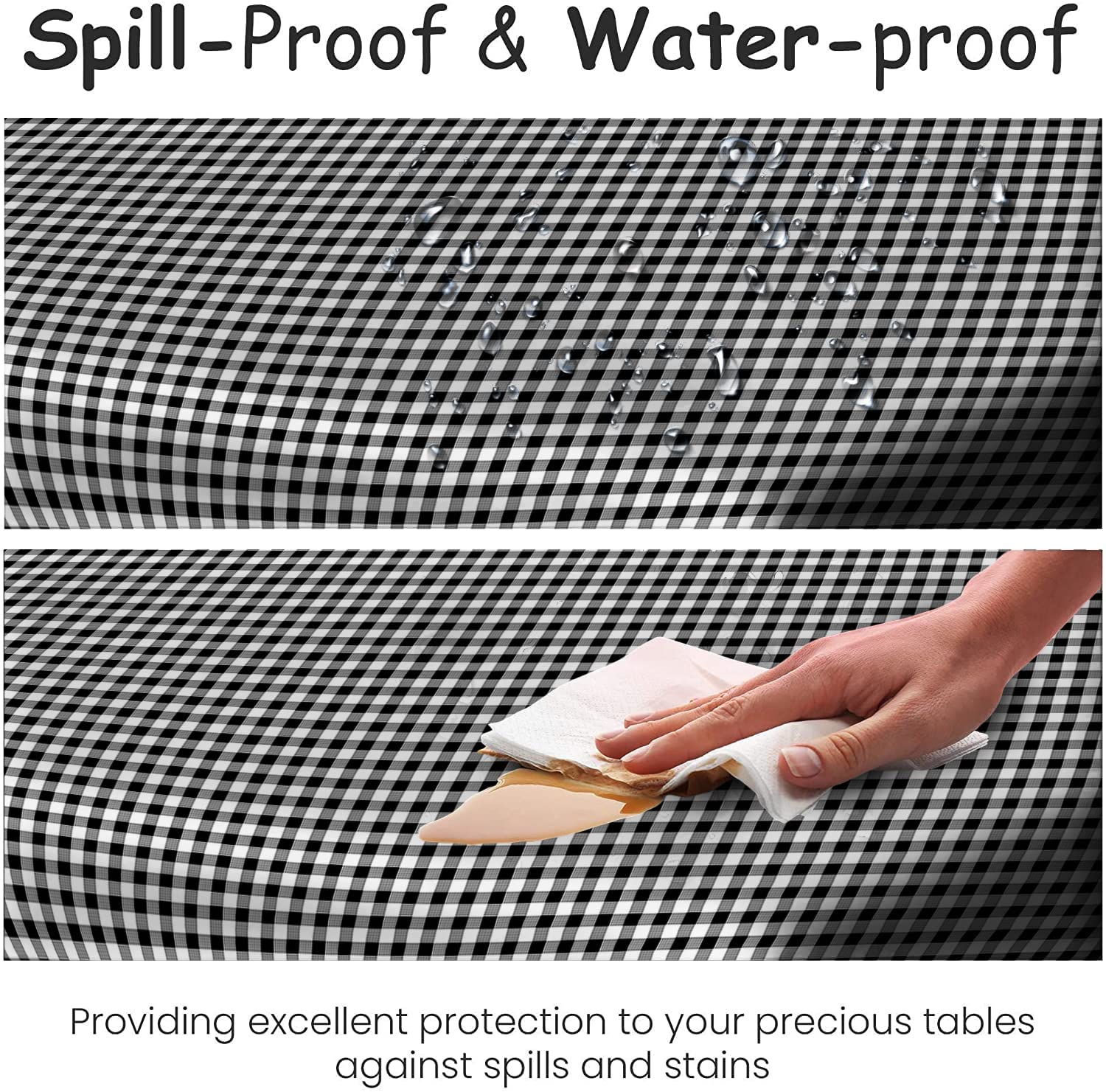 14 Pack Premium Round Checkered Black Plastic Tablecloth - 84 X 84 In. Disposable Round Plastic Table Cloth - Decorative Round T