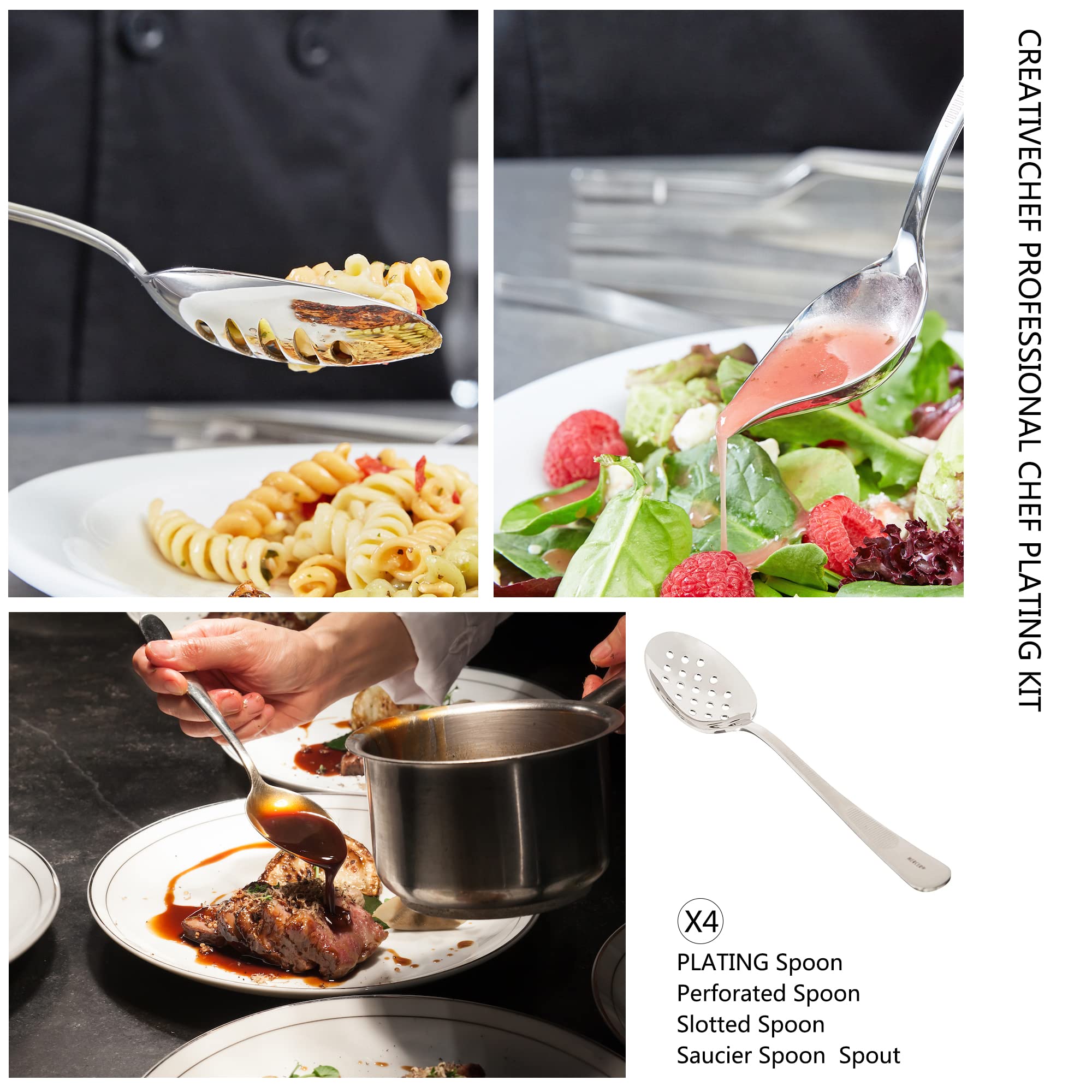 Creativechef 10 Pcs Plating Tools Culinary Set Contains Kitchen Tweezers Spatula Sauce Plating Spoon(Black)
