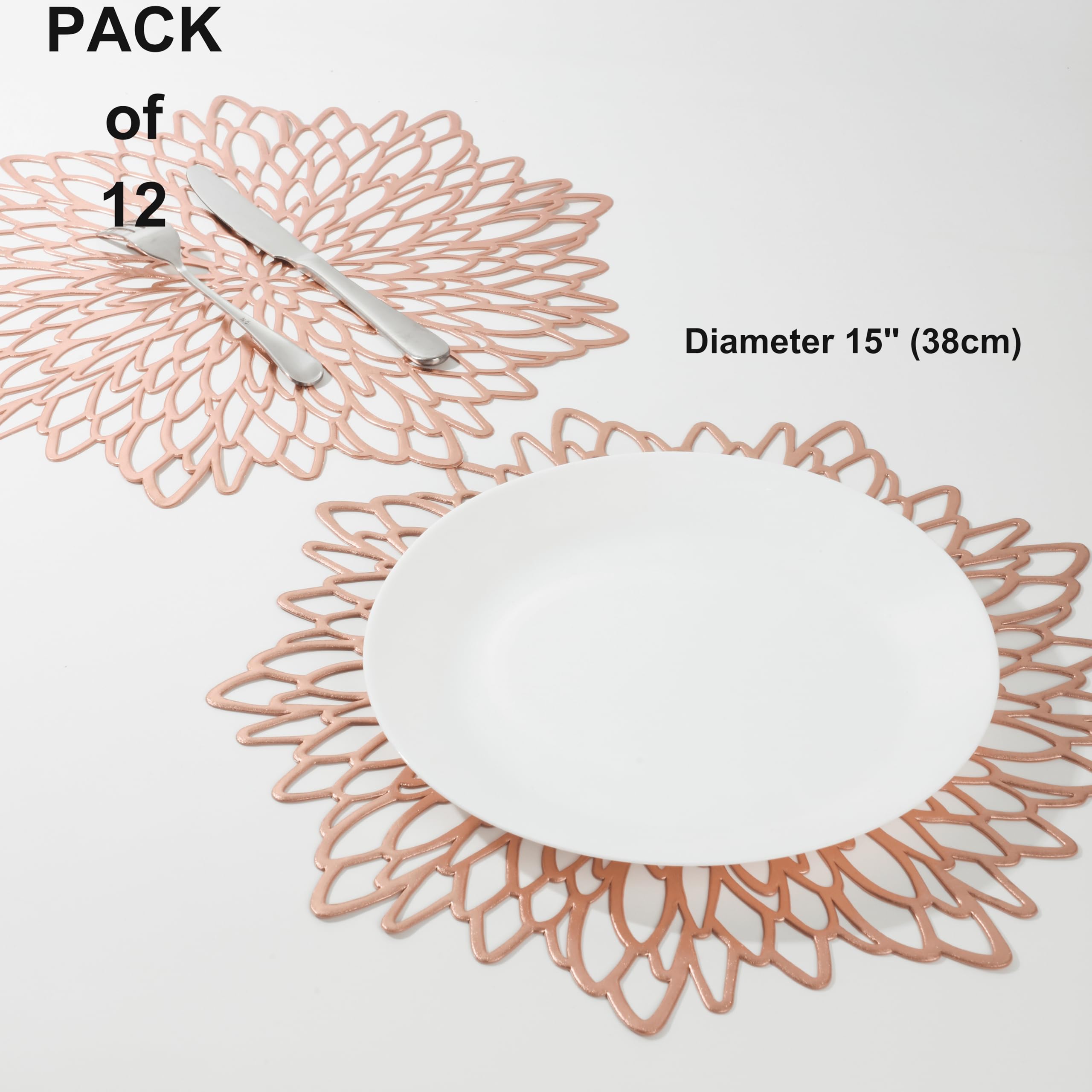 12 Pack Rose Gold Metallic Round Placemats Laminated Vinyl Leaf Dining Table Decorative By Snowkingdom