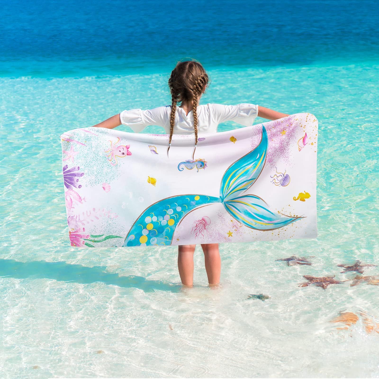 WERNNSAI Mermaid Kids Beach Towel - 30    x 60    Microfiber Mermaid Sand Free Towels for Girls Bath Pool Camping Travel Towel Q