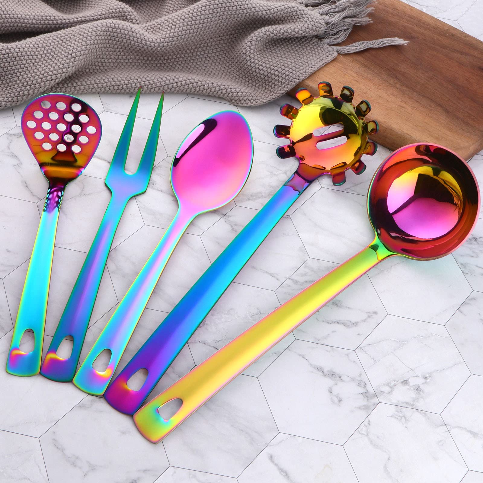 Buyer Star Kitchen Utensils Set 5 Pcs Cooking Utensils Stainless Steel 18/0 Kitchen Tool And Gadgets Salad Spoon Forks Gravy Lad