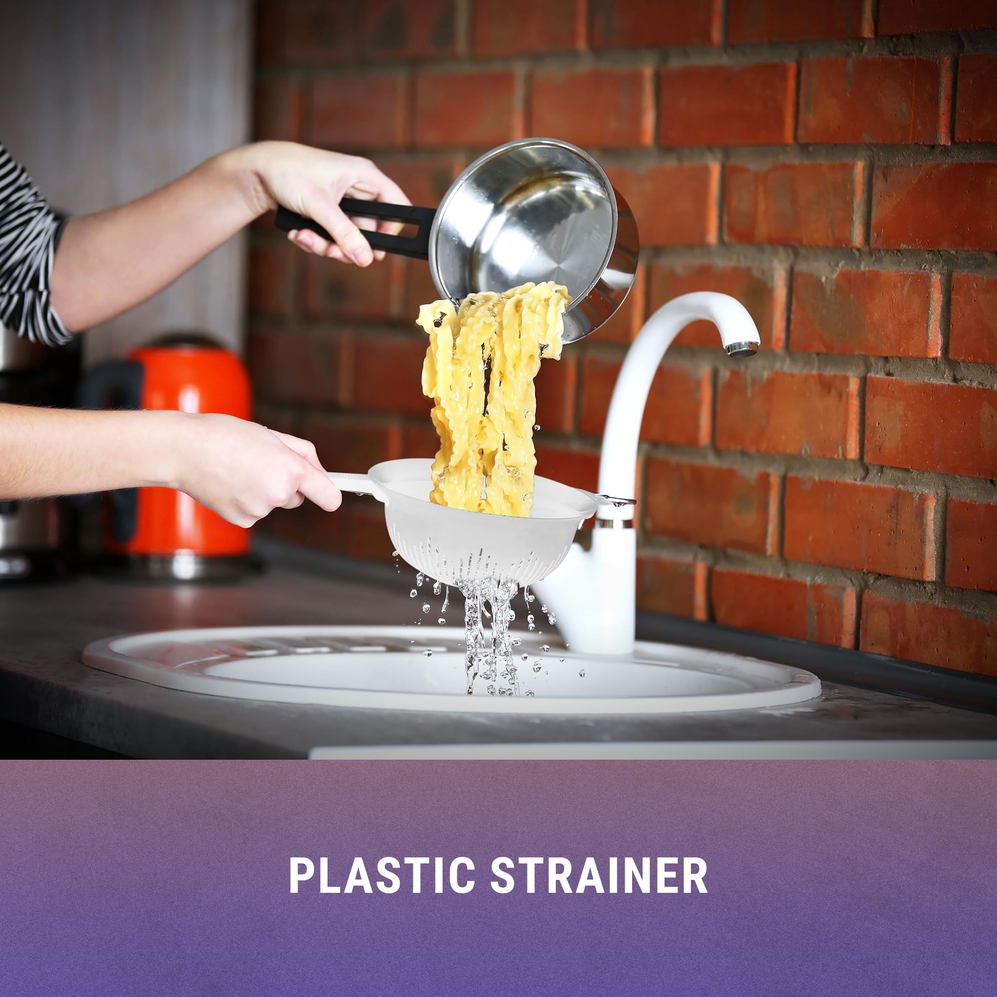 Ybm Home 9.75 Inch Plastic Strainer Colander With Long Handle - Made Of Food Safe Bpa-Free Plastic - Use For Pasta, Noodles, Spa