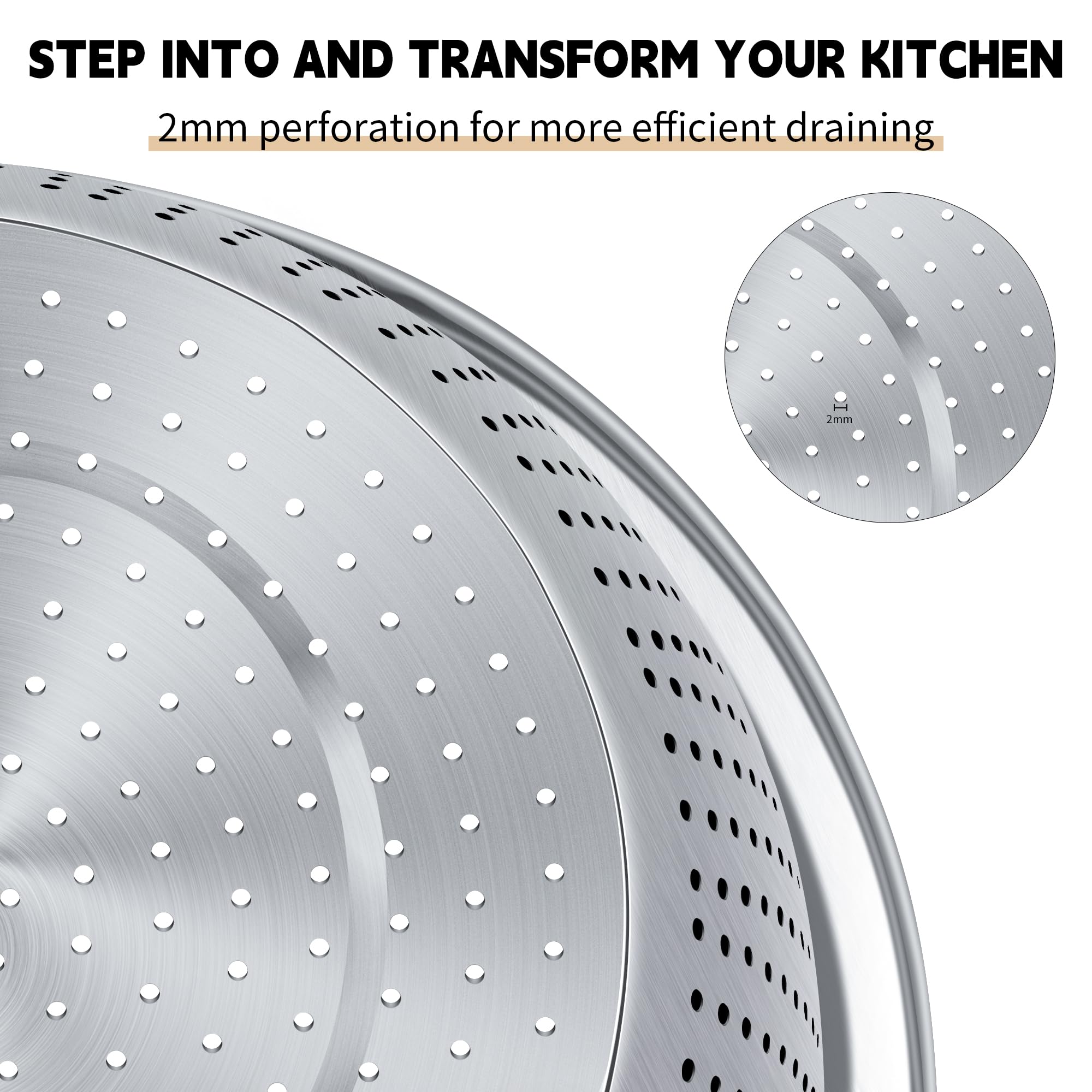 Gulex Colander 304 Stainless Steel 3-Quart With Mixing Bowls, Strainer For Kitchen Food For Washing Vegetables, Fruit, Rice, Dis