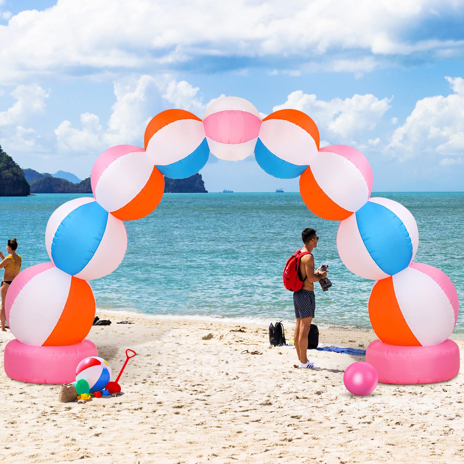 RattanView Inflatable Arch 8 ft Summer Beach Ball Party Arch Rainbow Beach Party Decoration Inflatable Pool Favors for Indoor Ou