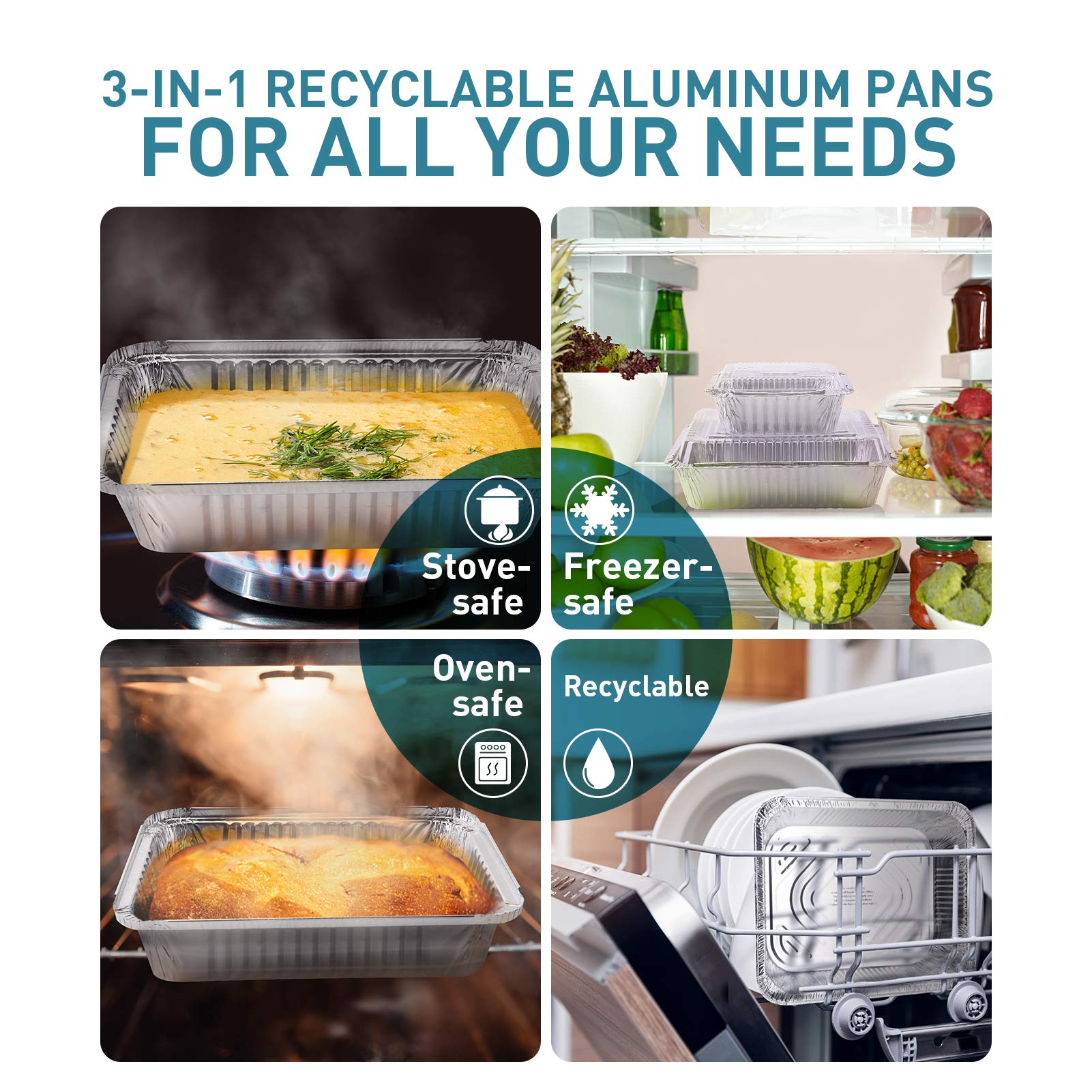 Xiafei 2Lb Takeout Foil Pans With Lids(50 Pack), Recyclable Food Storage,Disposable Aluminum Foil For Catering Party Meal Prep F