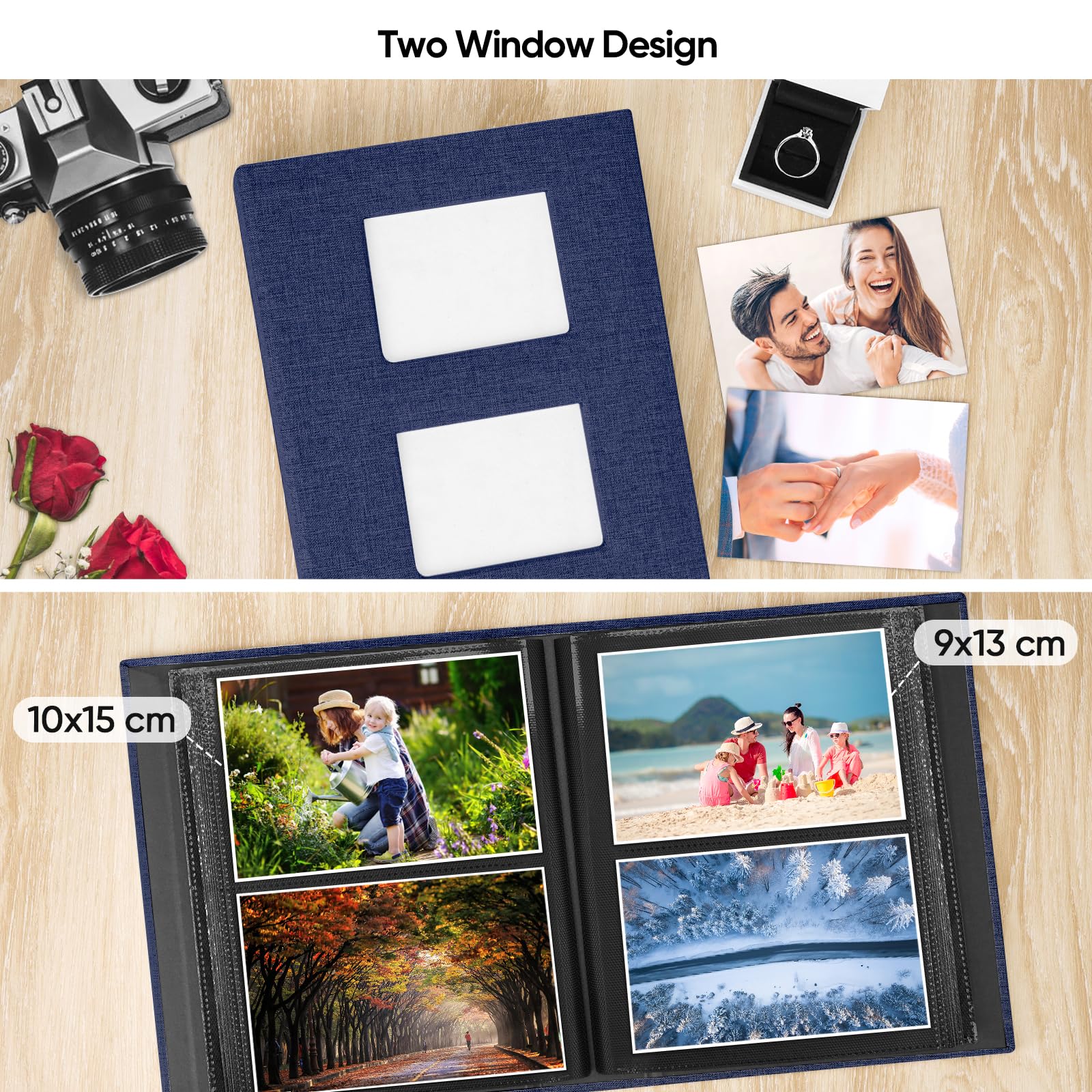 MSTONAL Photo Album 4x6 200 Pockets for Wedding Gifts, Linen Hardcover Memory Book with Front Window for Family Anniversary Scho