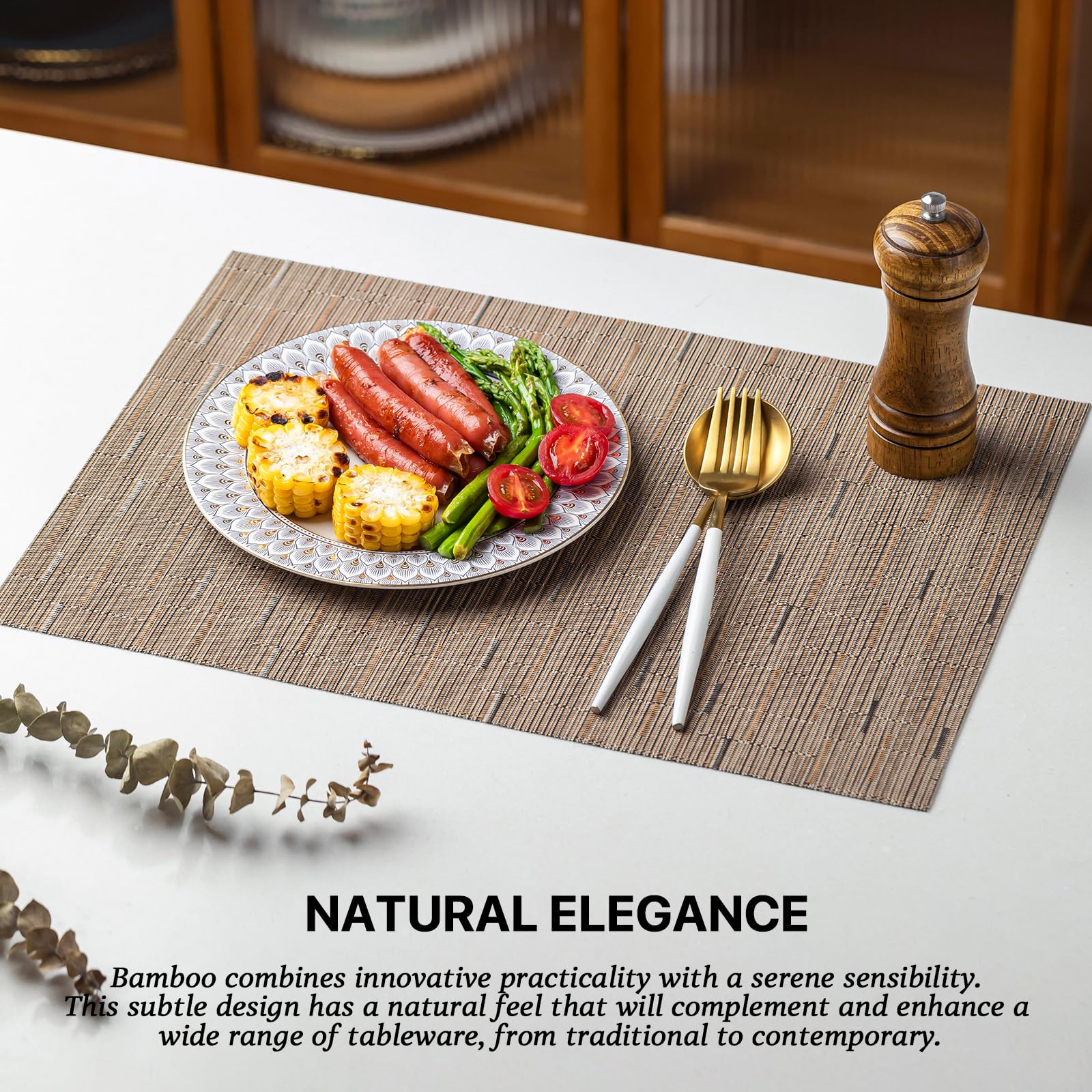 Lexmore Pvc Woven Placemats 12 Pcs Wipeable Indoor/Outdoor Table Mats Washable Vinyl Place Mats For Dining Table, Set Of 12-Ligh