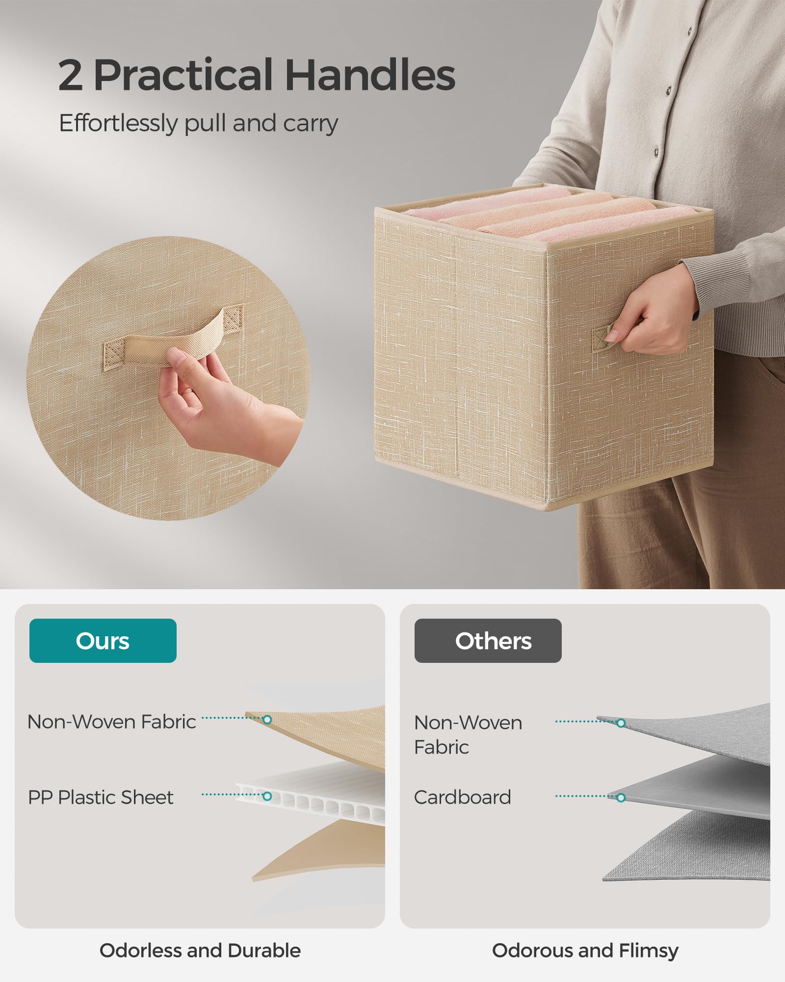 Songmics Storage Cubes, 11-Inch Non-Woven Fabric Bins With Double Handles, Set Of 8, Closet Organizers For Shelves, Foldable, Fo