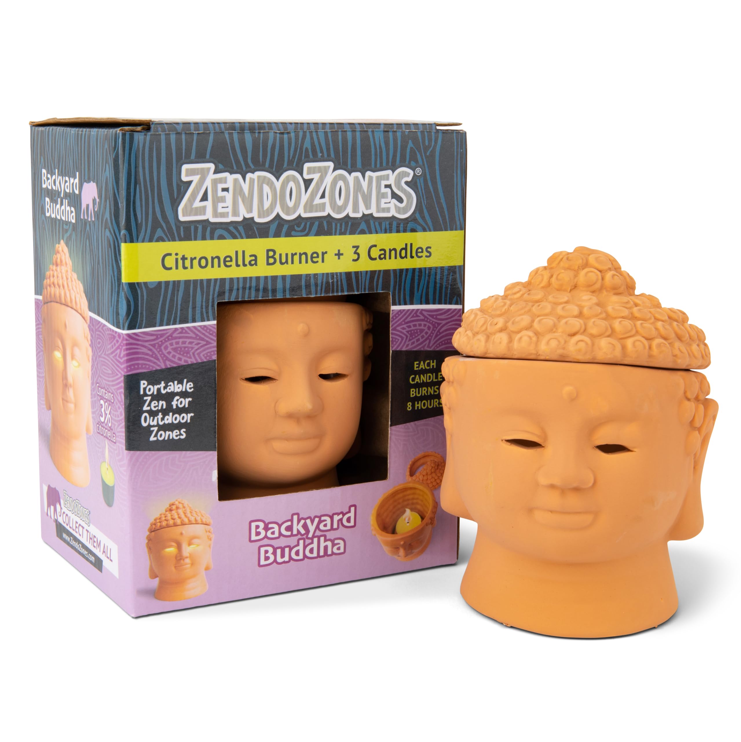 ZendoZones Backyard Buddha Citronella Candle Burner - 8-Hour Protection, Decorative Mosquito Repellent for Patios & Outdoor Spac