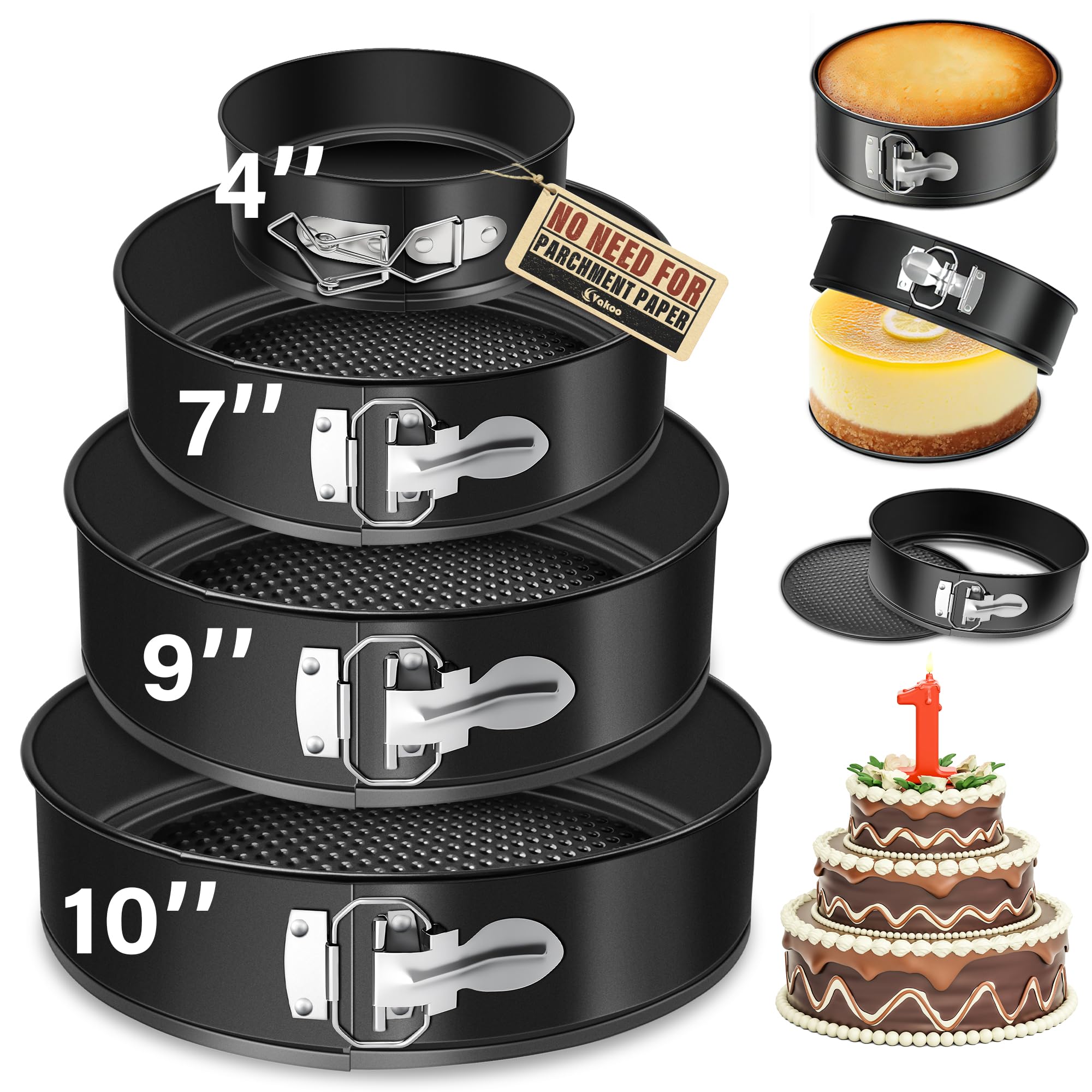 Vakoo Springform Pan Set, Removable Bottom for Easy Release, 4/7/9/10 Inch