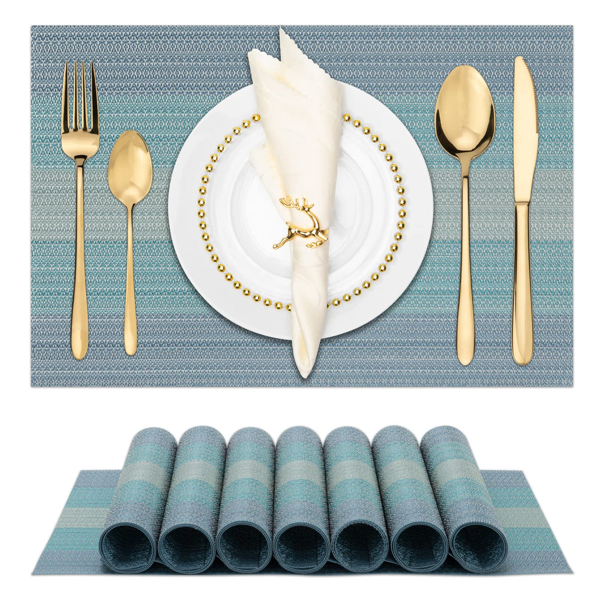 Winknowl Placemats, Set Of 8 Heat Resistant Stain Resistant Woven Vinyl Insulation Placemats, Durable Washable Elegant Table Mat