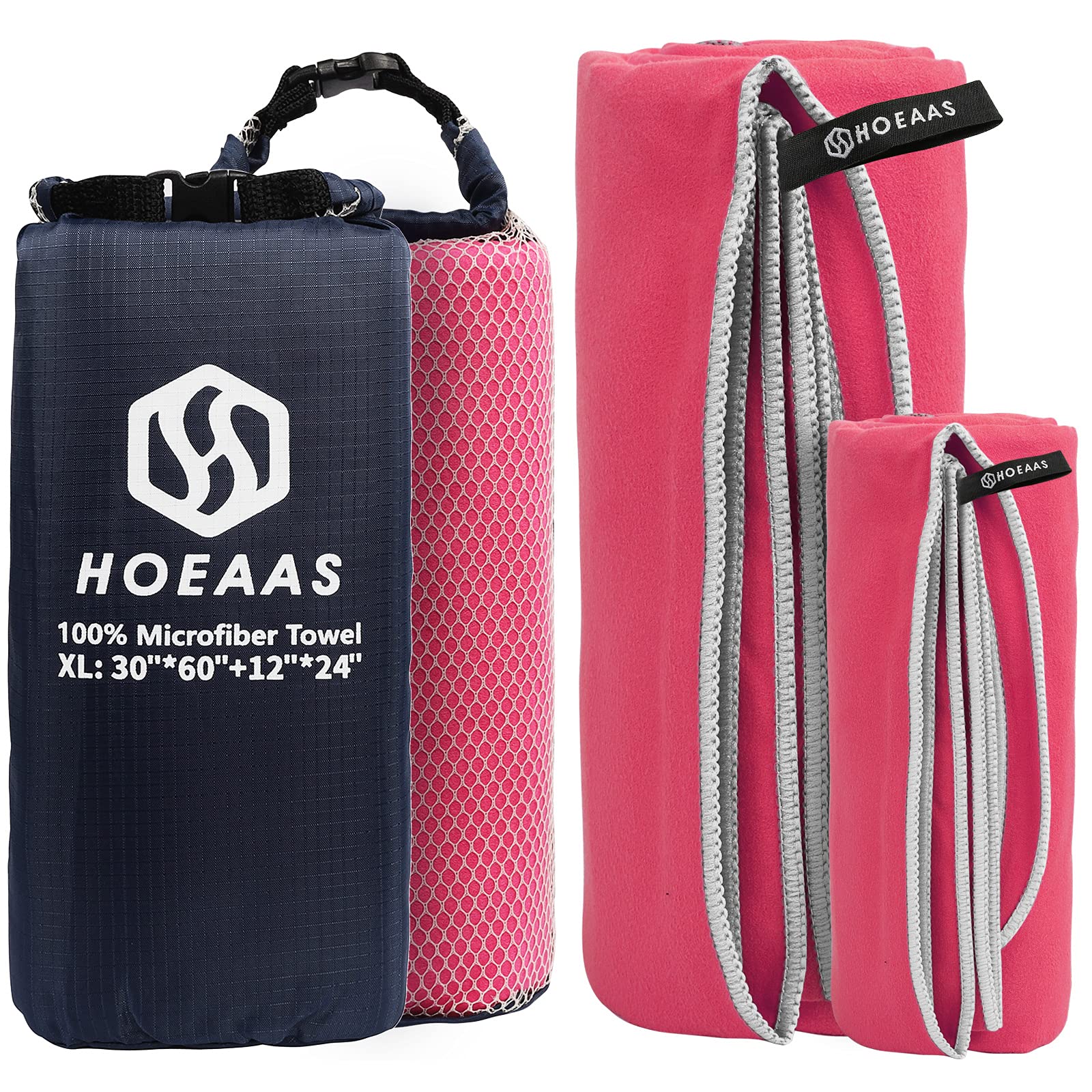 Hoeaas 2 Pack Microfiber Camping Towels, Quick Dry Towel, Super Absorbent Ultra Compact Travel Towel Soft Lightweight Sports Tow