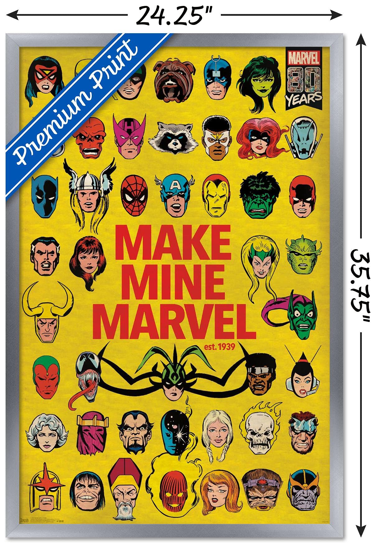 Trends International Marvel Comics - Marvel 80Th Anniversary - Group Wall Poster, 22.375'' X 34'', Silver Framed Version