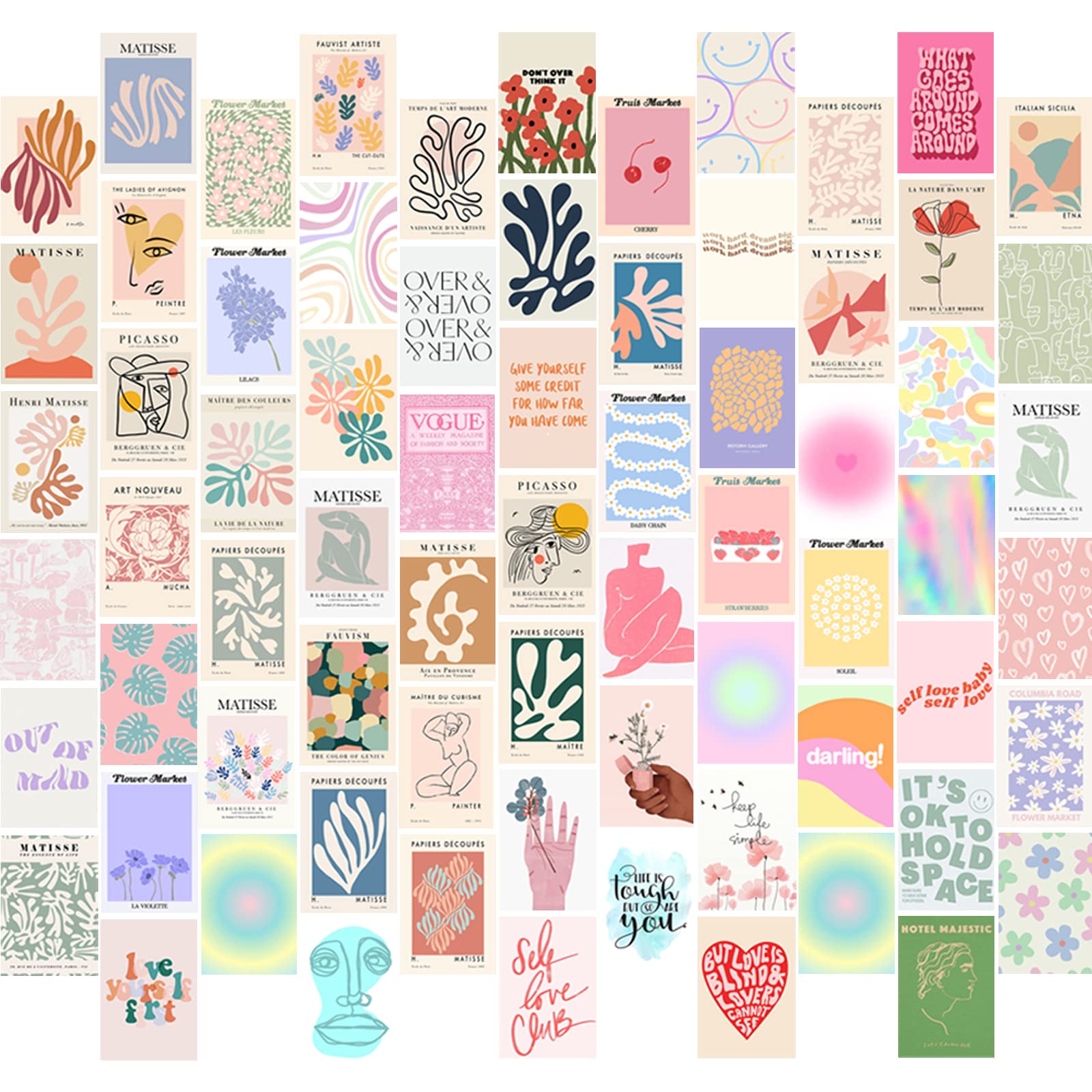 Kbkbart 70Pcs Danish Pastel Wall Collage Kit Aesthetic Pictures, Cute Danish Pastel Posters Matisse Wall Art Prints Preppy Room