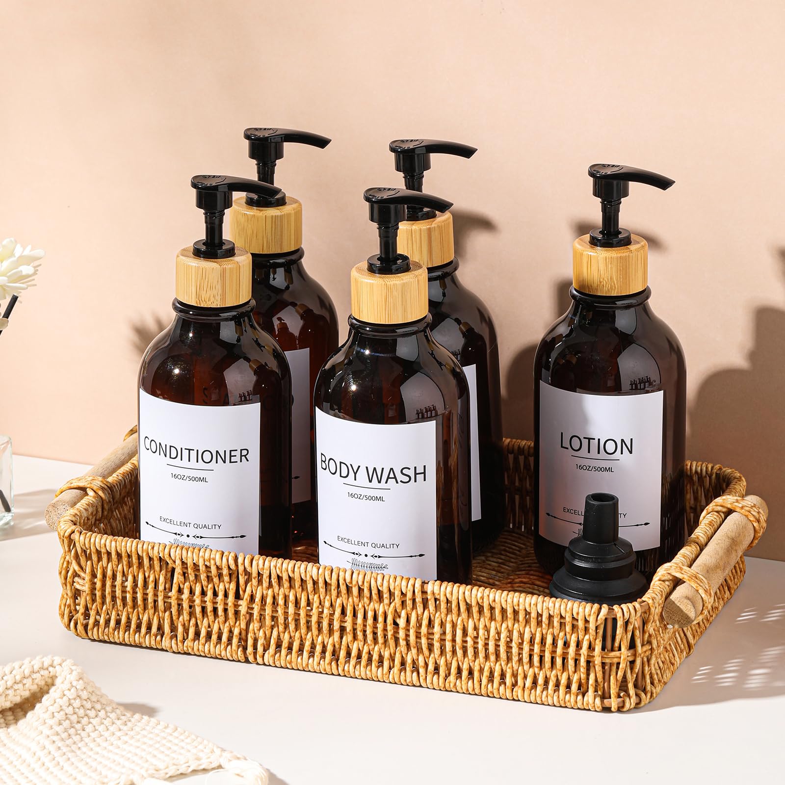 Shampoo And Conditioner Dispenser, 5Pack Refillable Shampoo And Conditioner Bottles,16.9Oz Pump Bottles For Shampoo And Conditio
