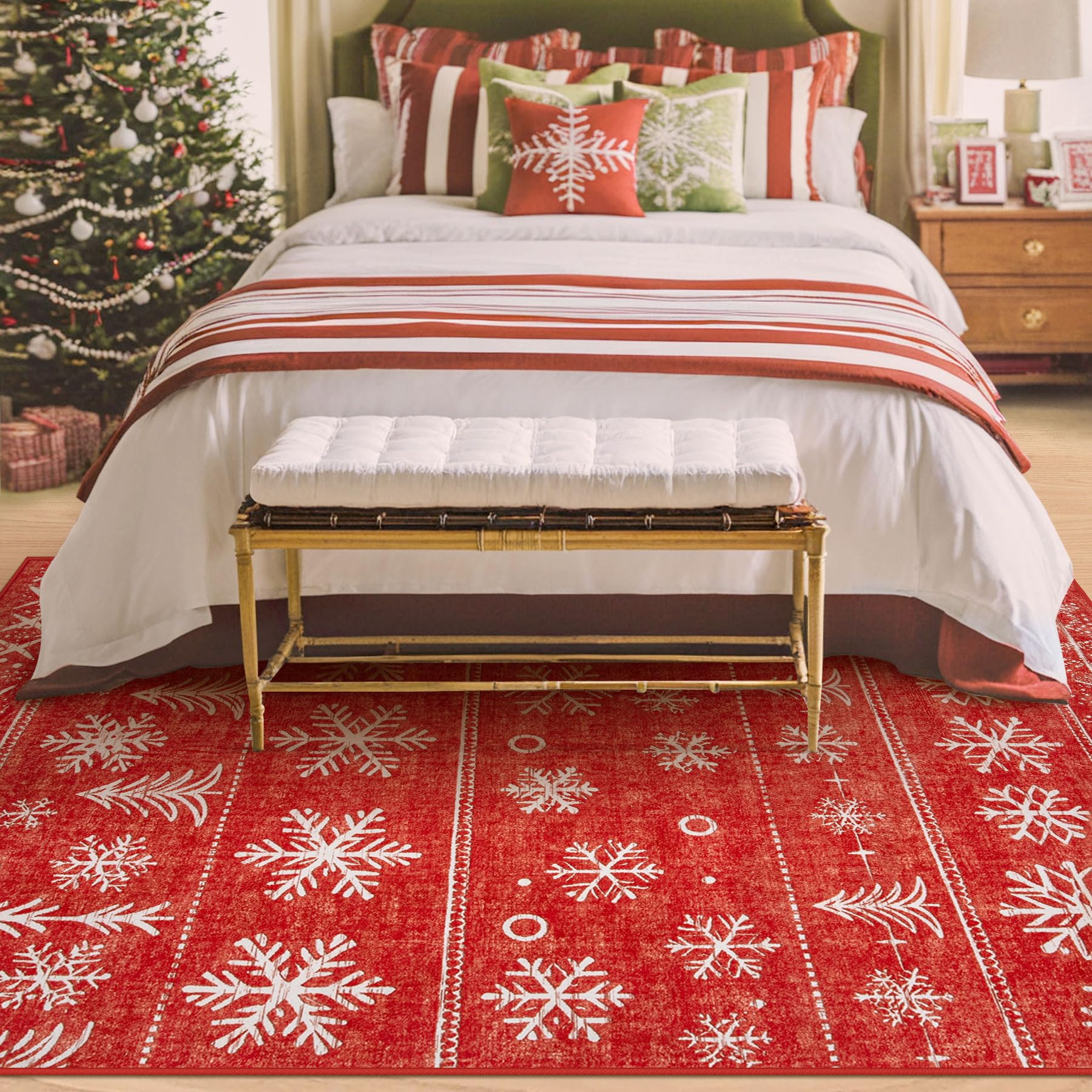 Christmas Area Rug 4x6 Rugs: Washable Living Room Rug Xmas Holiday Decor Rugs Snowflake Low Pile Boho Rug Indoor Floor Carpet fo