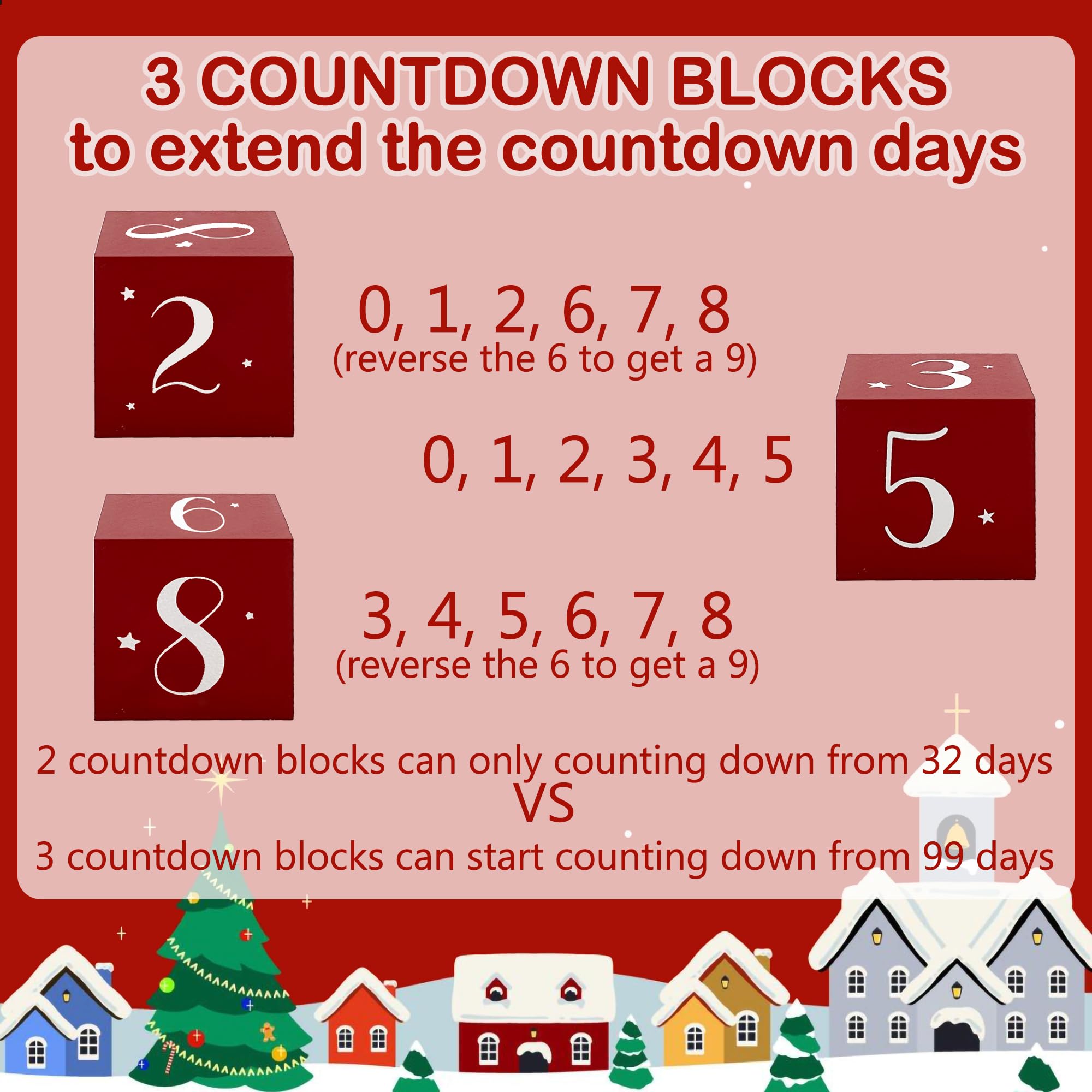 Eternhome Christmas Countdown Farmhouse Snowman 99 Days Advent Calendar Days Until Christmas Count Down Vintage Rustic Block Win