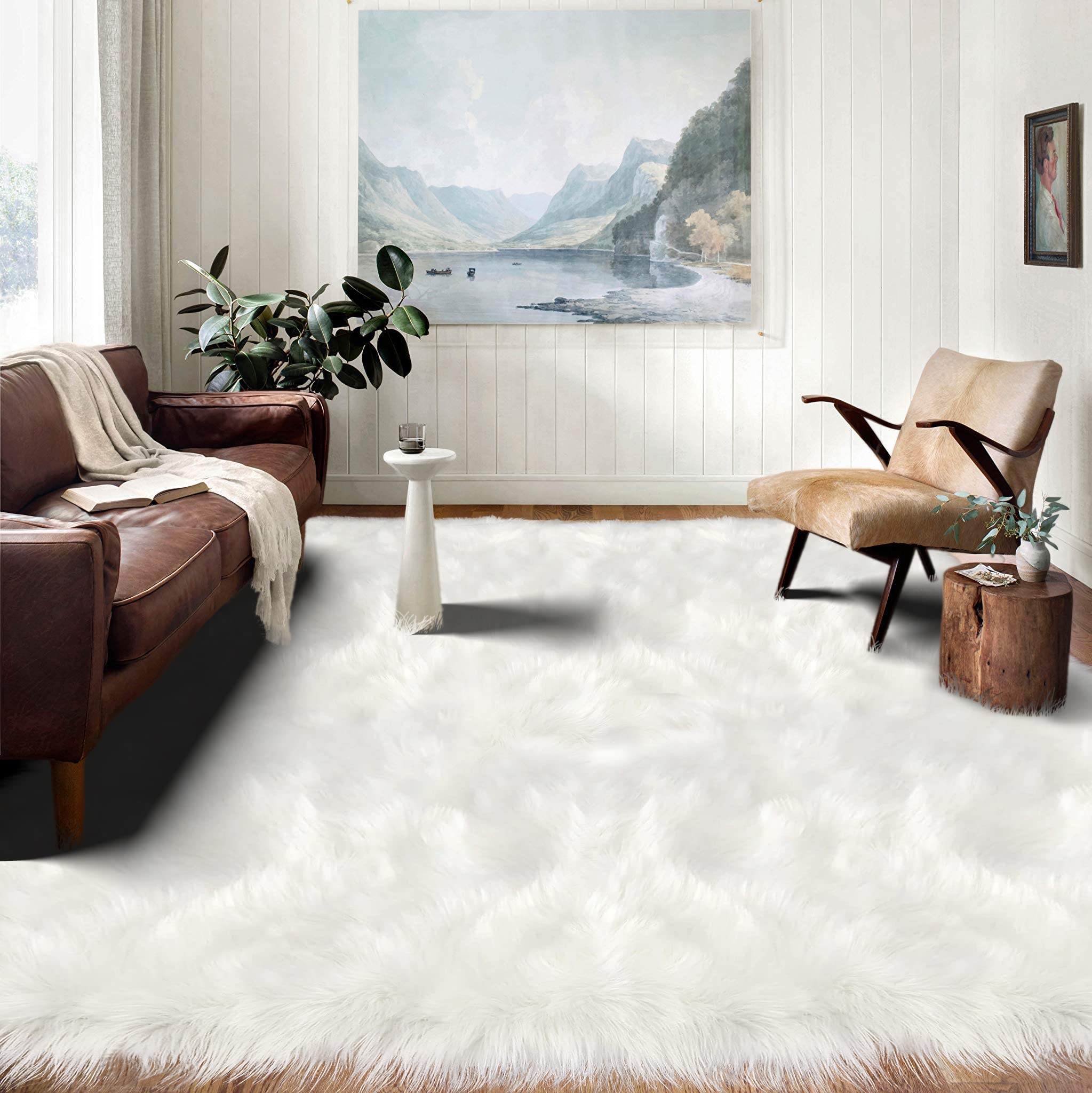 Latepis 10x14 Area Rugs White Faux Fur Rug Washable Rugs Super Large Rug for Living Room Fluffy Rug Shag Rug Bedroom Rug Sheepsk