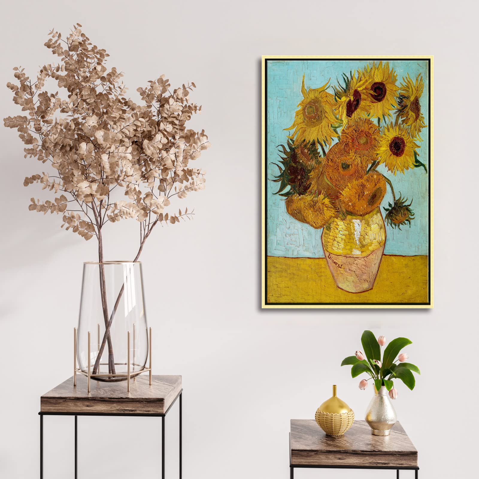 Wieco Art Framed Canvas Wall Art Size L Sunflower By Vincent Van Gogh Oil Paintings Reproduction Abstract Wall Decorations For L