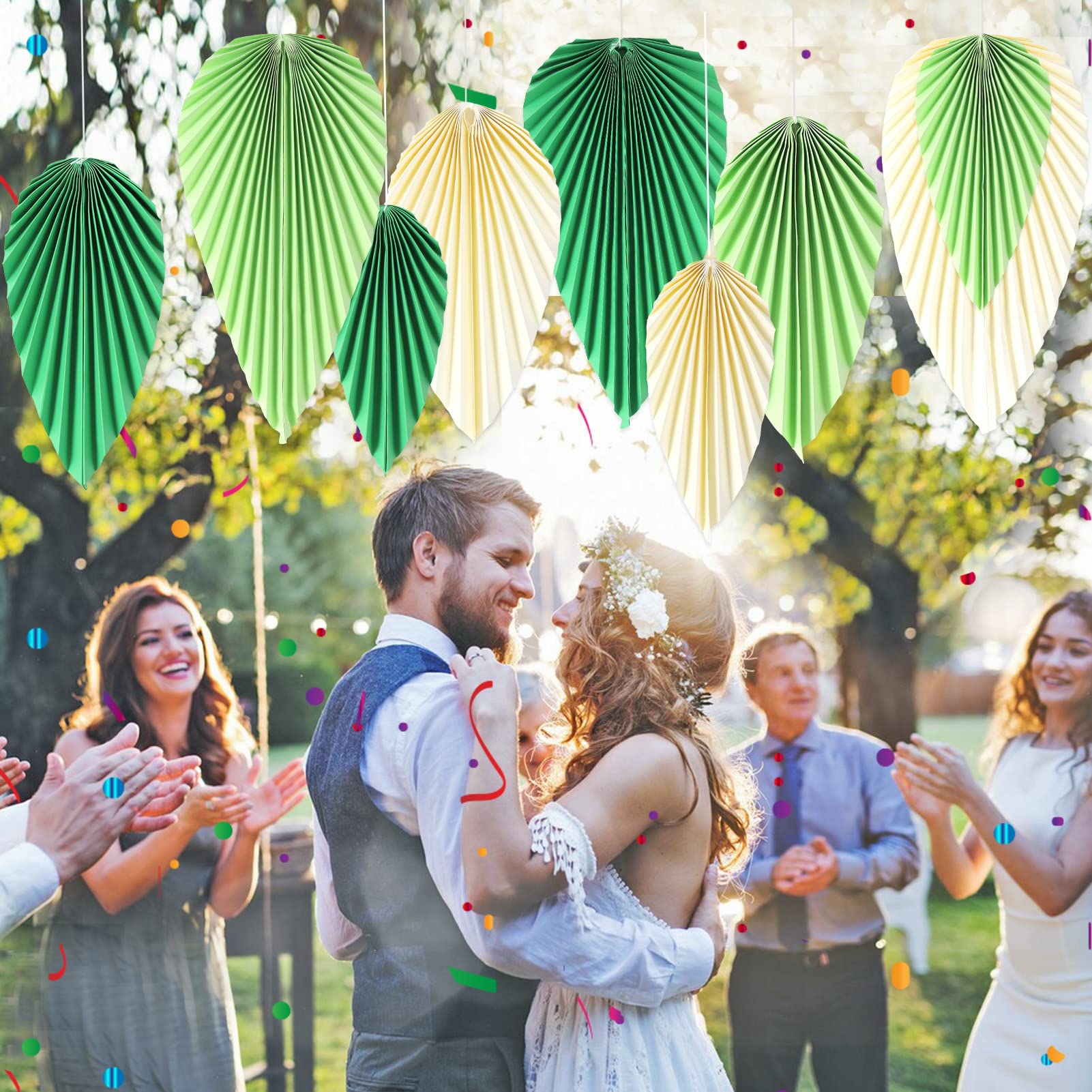 SUNBEAUTY Paper Fans Party Decorations Paper Leaves for Decoration Paper Fans Classroom Decoration Paper Fans Backdrop Decor Green Birthday Decorations Set of 9