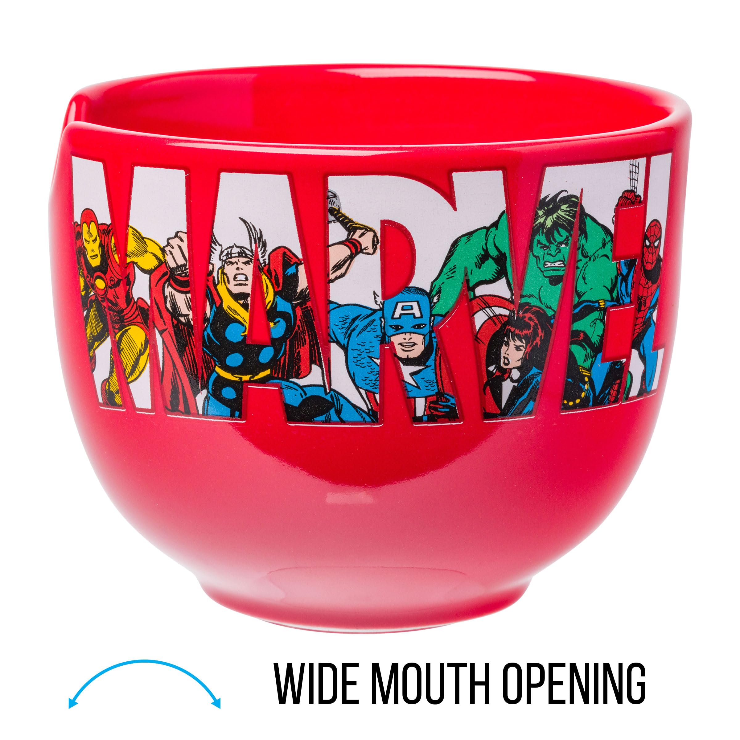 Silver Buffalo Marvel Comics Avengers Retro Featuring Iron Man, Thor, Captain America, Black Widow, Hulk, And Spider-Man Ceramic