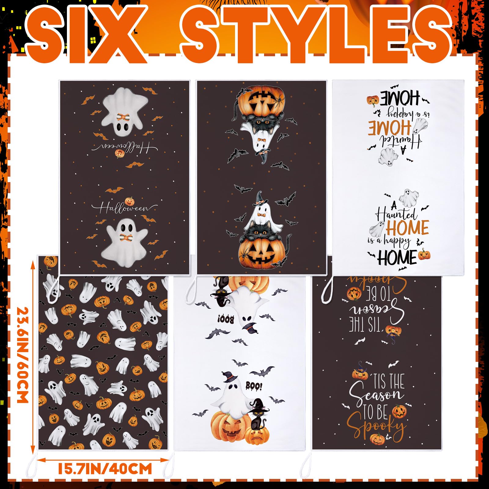 Bencailor 6 Pcs Halloween Kitchen Towels Ghost Pumpkin Dish Hand Towels Gothic Ghost Boo Tea Washcloth for Halloween Party Gifts