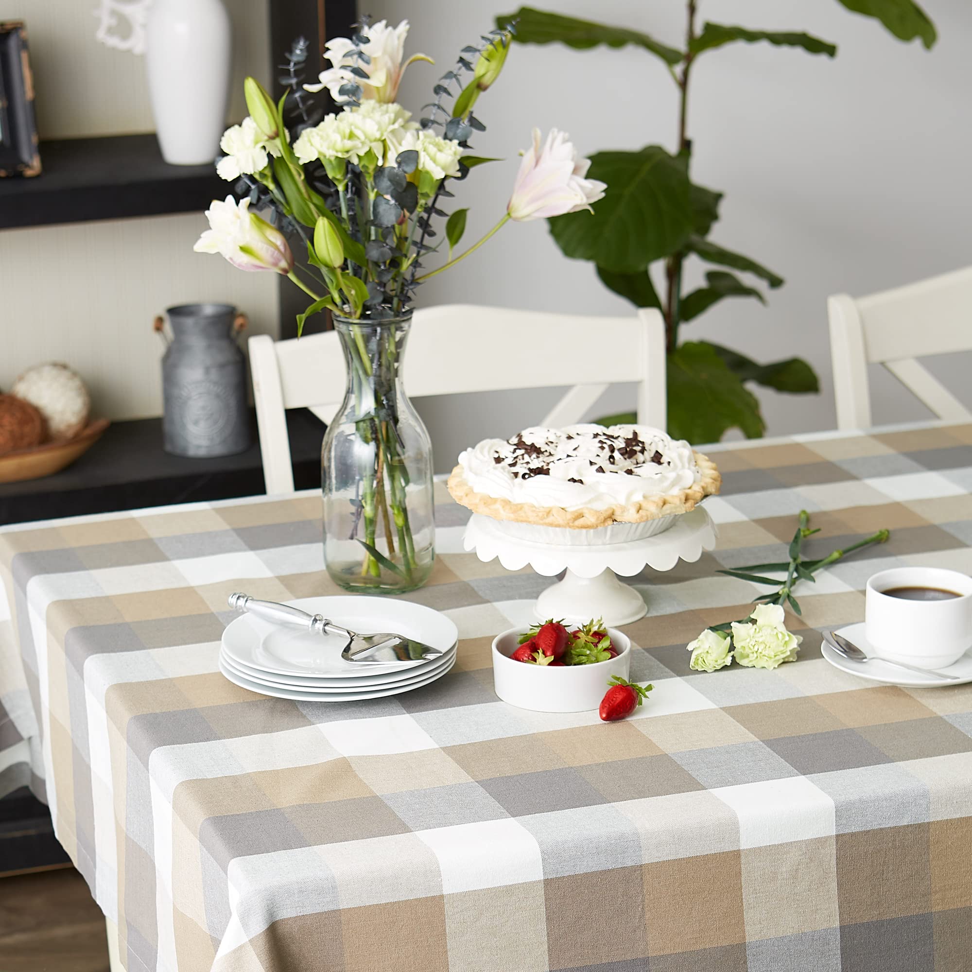 DII Stone Tri Color Check Tablecloth