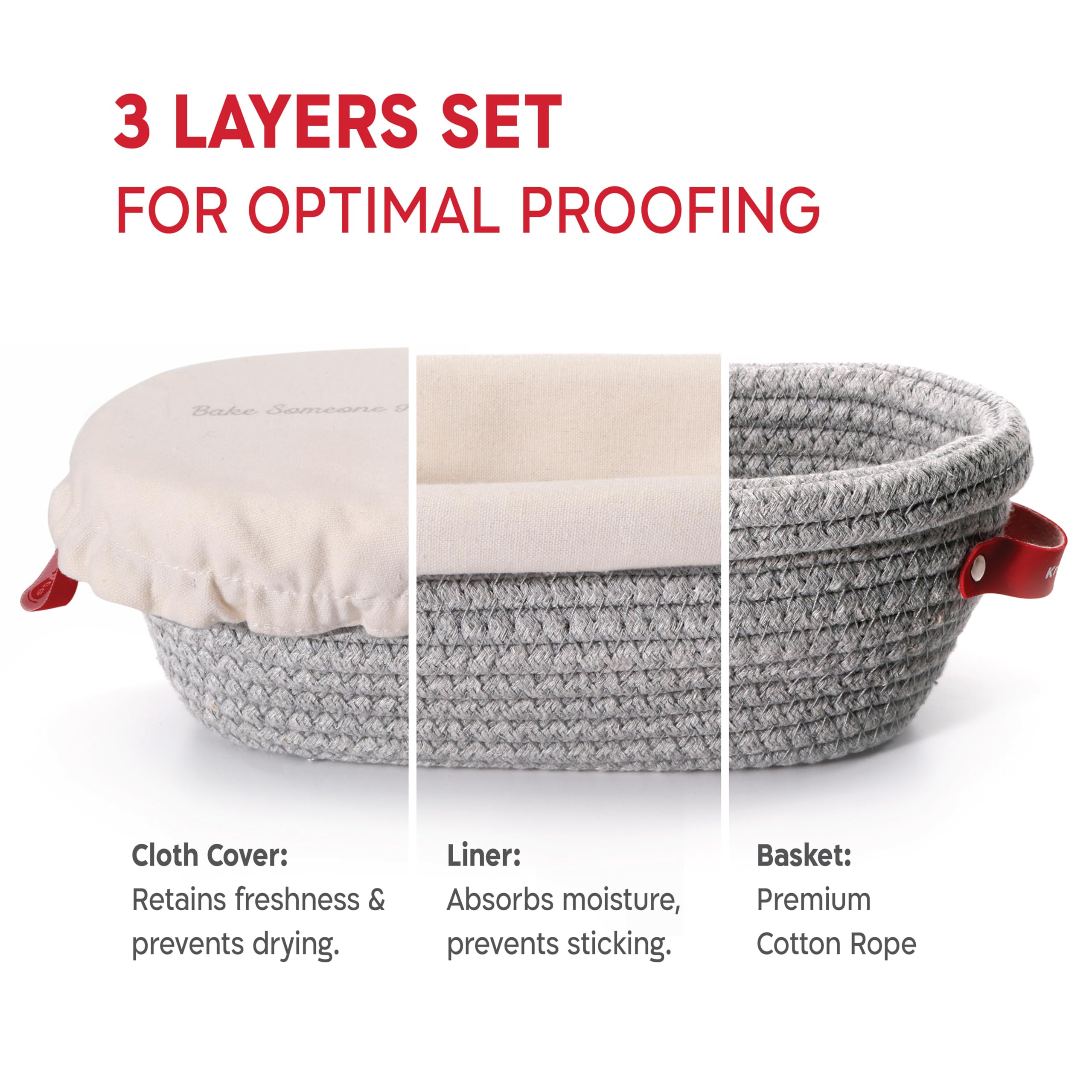 Kneadace Cotton Rope Banneton Bread Proofing Basket Set, 2 X Oval Bread Basket With Liners & Covers For Artisan Bread Baking, So
